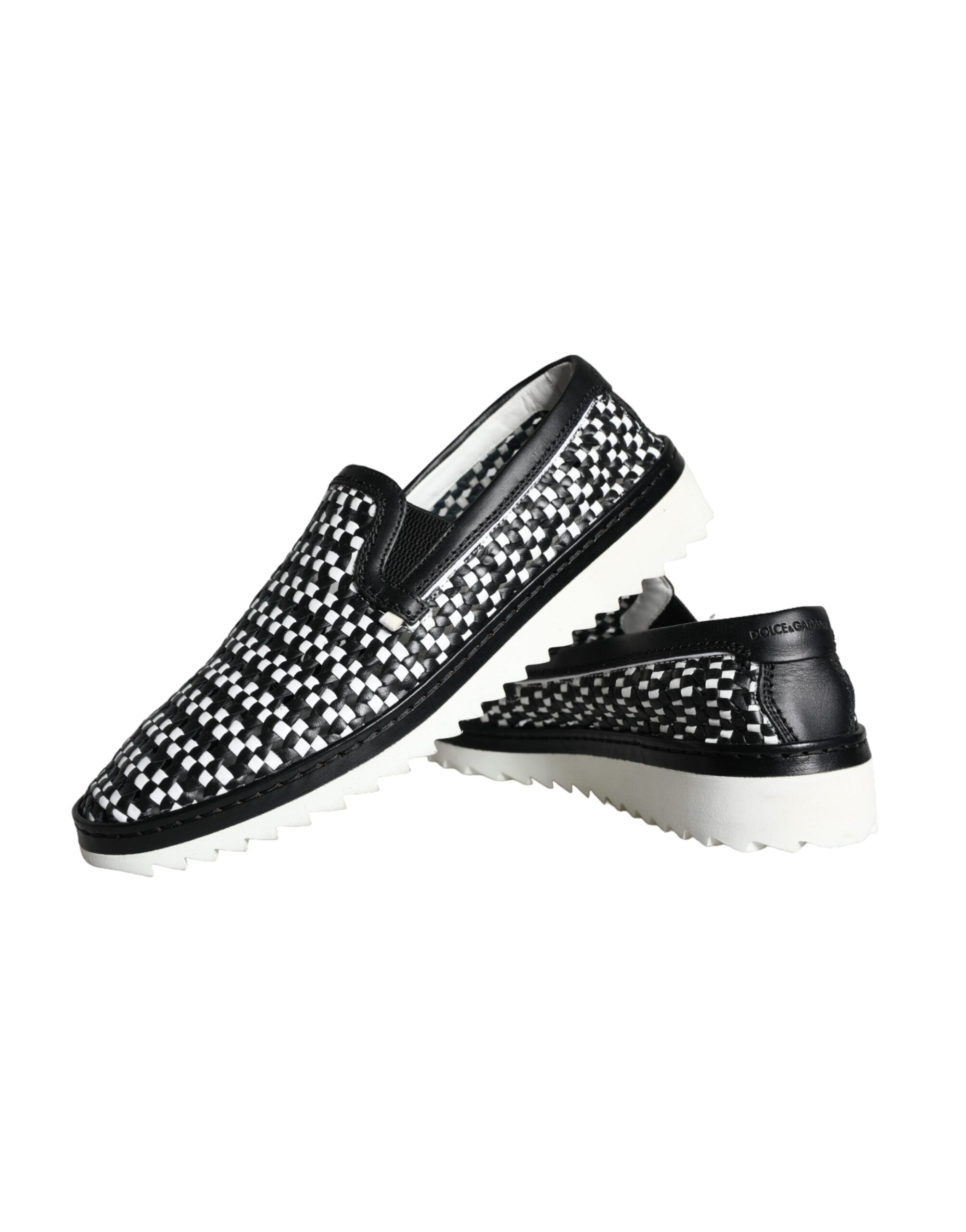 Dolce & Gabbana Black White Weaved Slip On Men Loafers Shoes -   -  Dolce & Gabbana.
