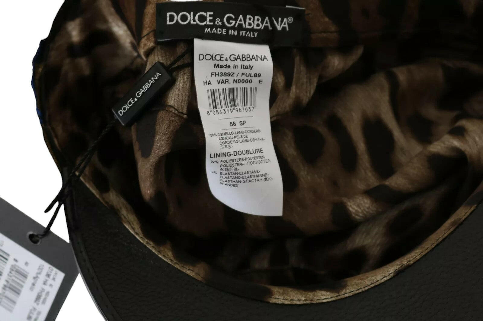Dolce & Gabbana Black Leather Crystal Beads Gold Ribbon Fiddler Cap -   -  Dolce & Gabbana.
