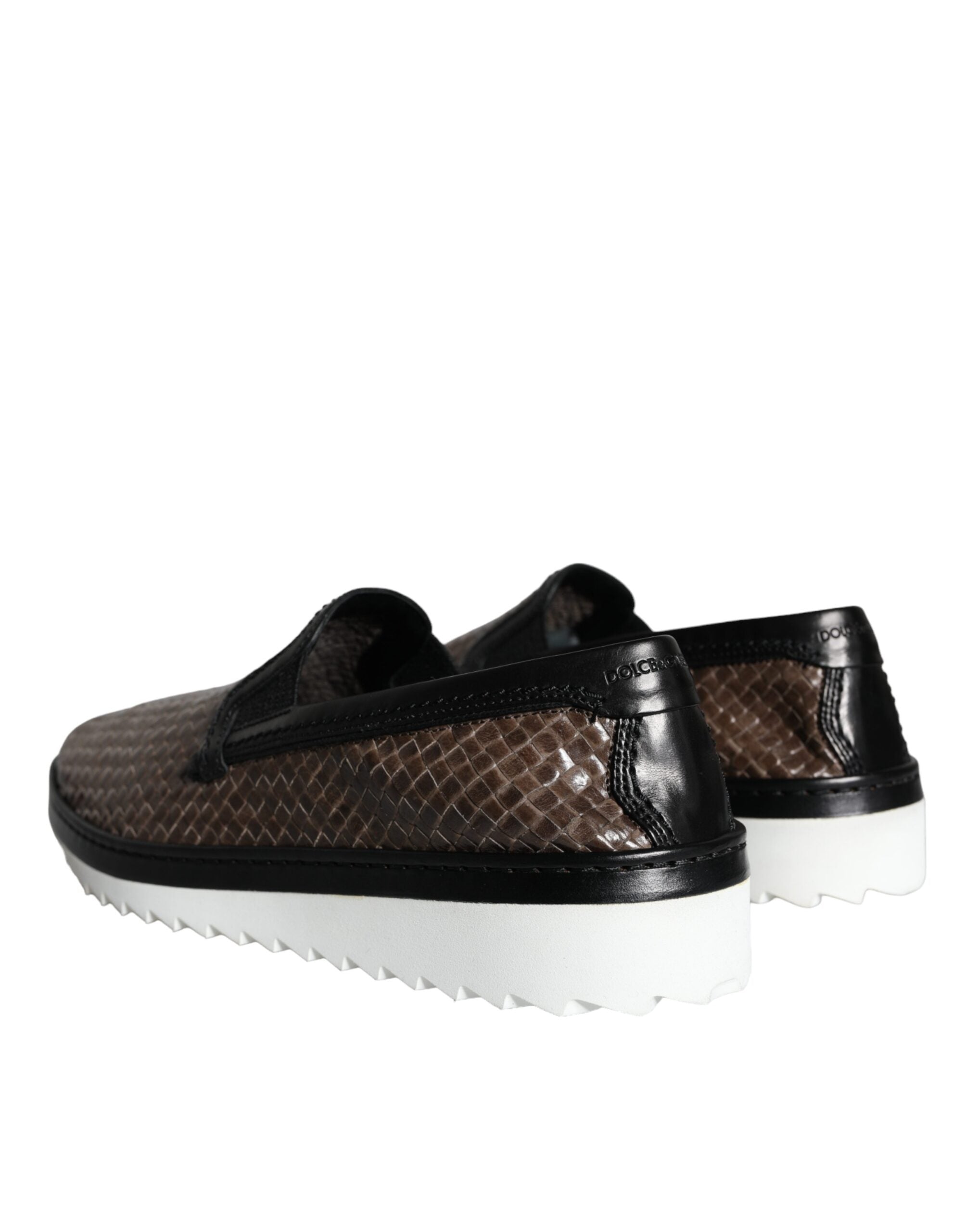 Dolce & Gabbana Brown Black Leather Weaved Men Loafers Shoes -   -  Dolce & Gabbana.
