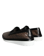 Dolce & Gabbana Brown Black Leather Weaved Men Loafers Shoes -   -  Dolce & Gabbana.