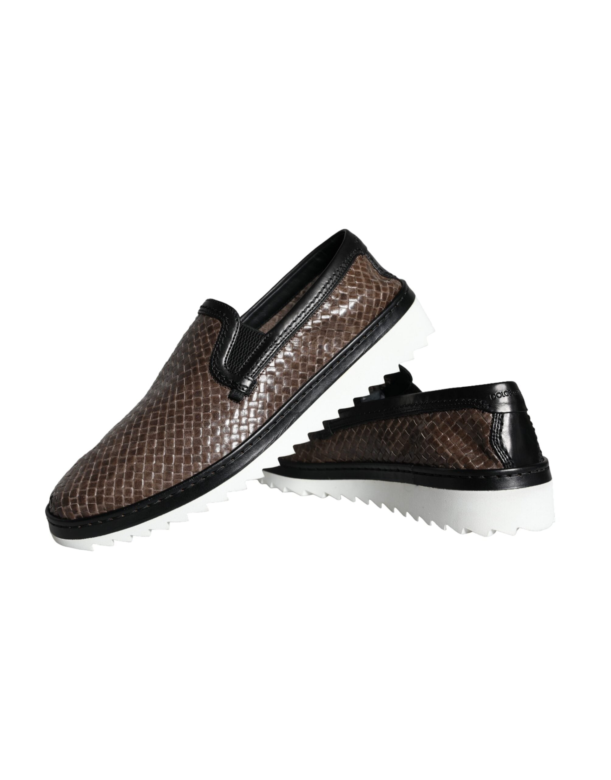 Dolce & Gabbana Brown Black Leather Weaved Men Loafers Shoes -   -  Dolce & Gabbana.