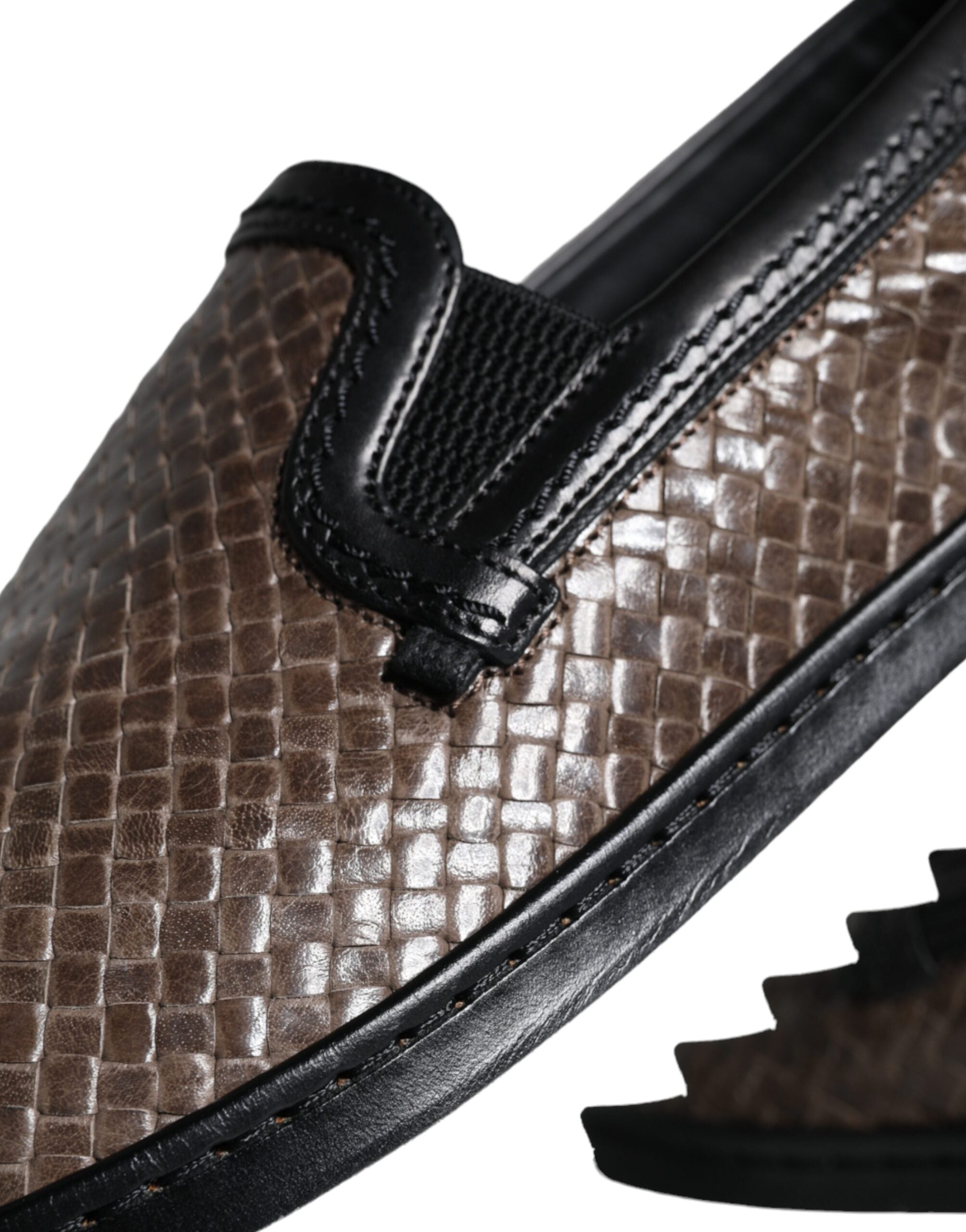 Dolce & Gabbana Brown Black Leather Weaved Men Loafers Shoes -   -  Dolce & Gabbana.