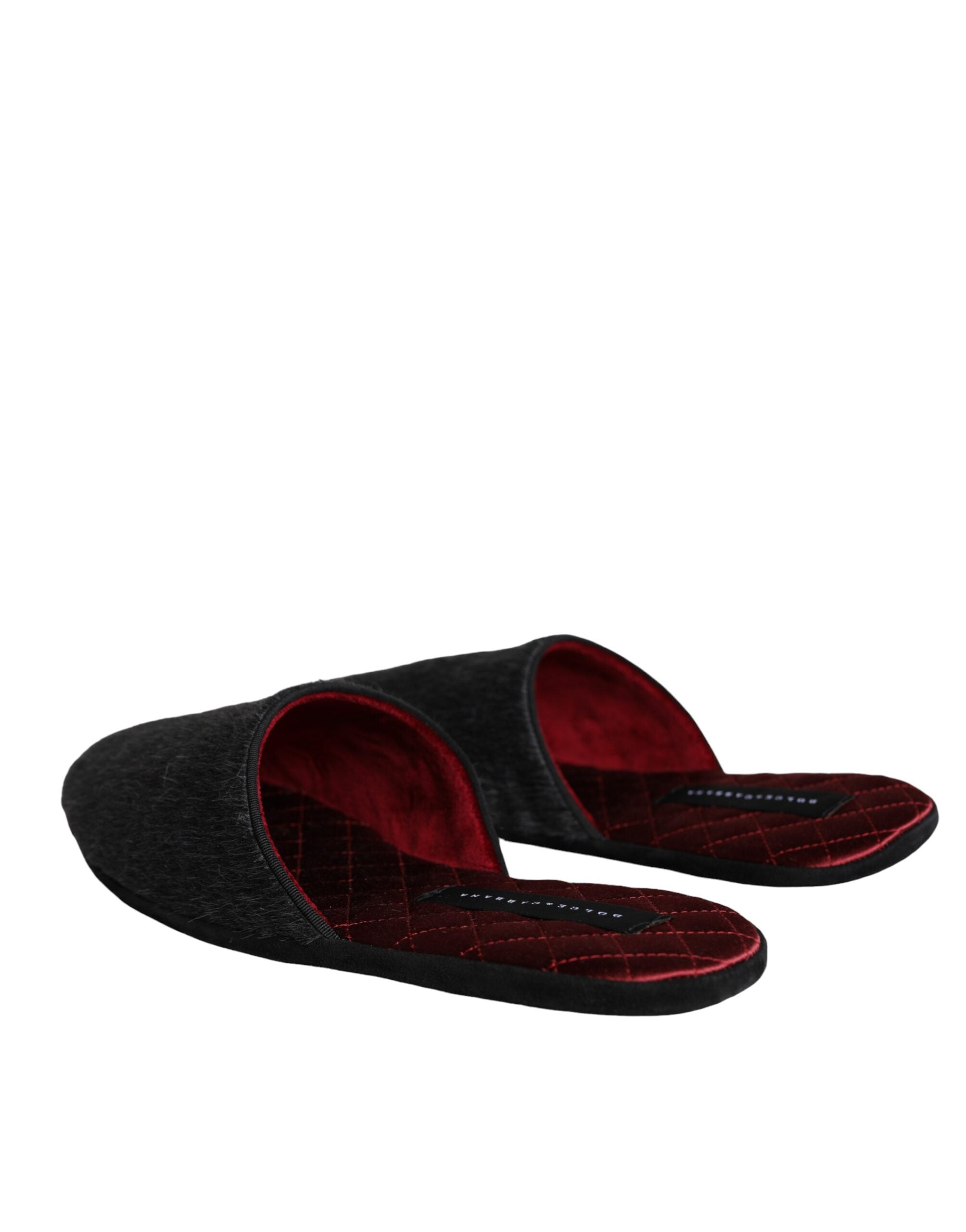Dolce & Gabbana Black Faux Fur Slides Slippers Slip On Shoes -   -  Dolce & Gabbana.