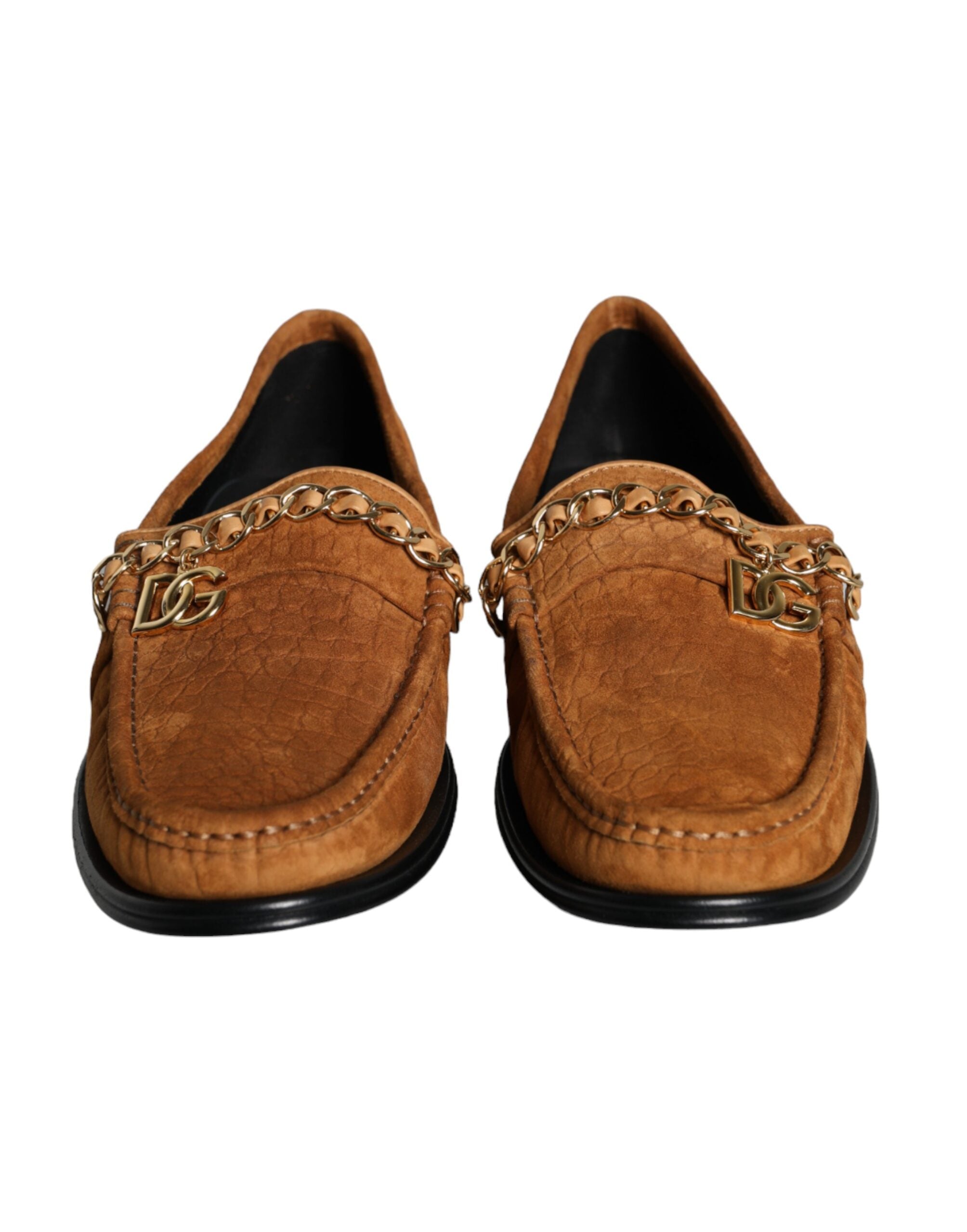 Dolce & Gabbana Brown Velvet Leather Logo Mocassin Slip On Shoes -   -  Dolce & Gabbana.