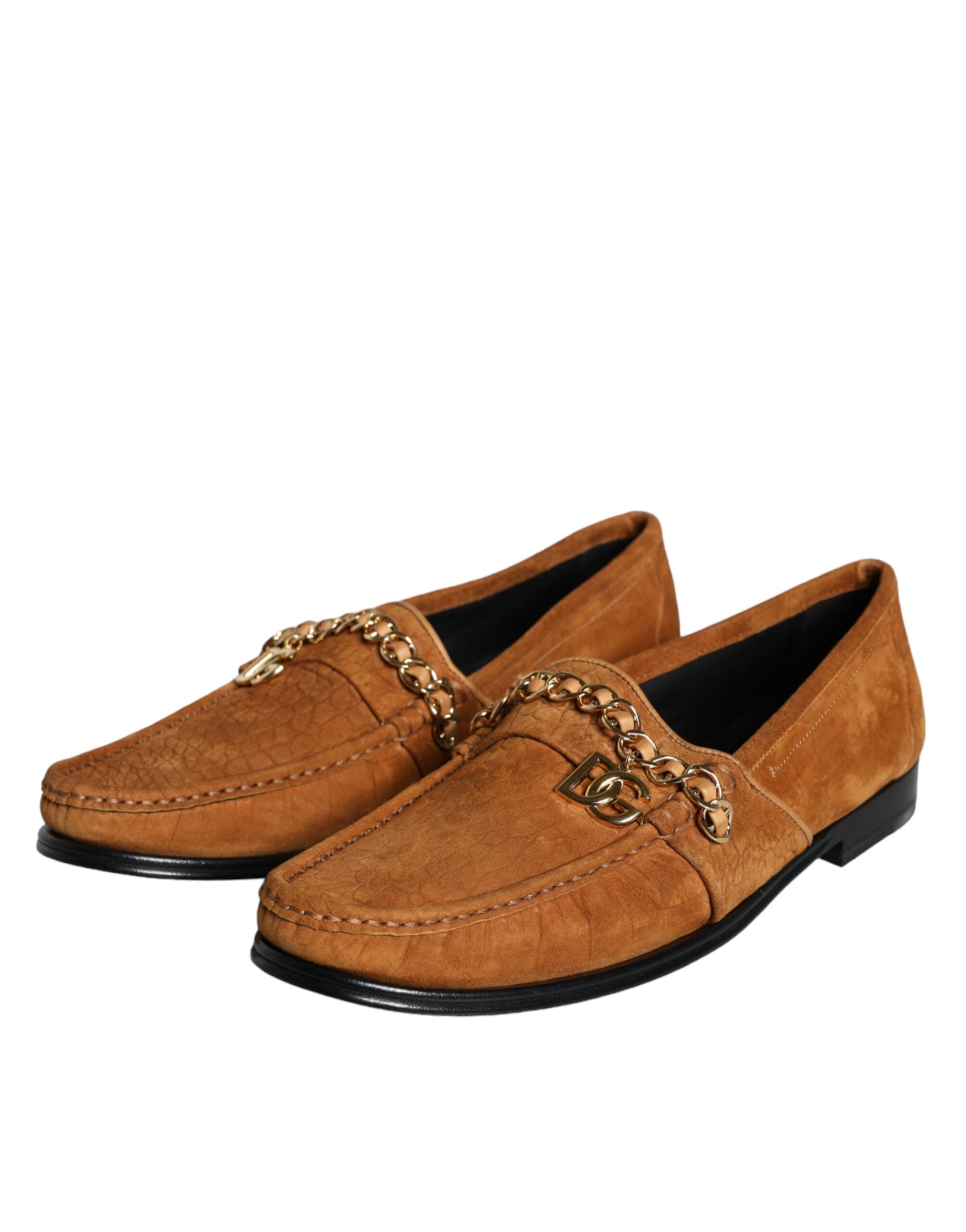 Dolce & Gabbana Brown Velvet Leather Logo Mocassin Slip On Shoes -   -  Dolce & Gabbana.