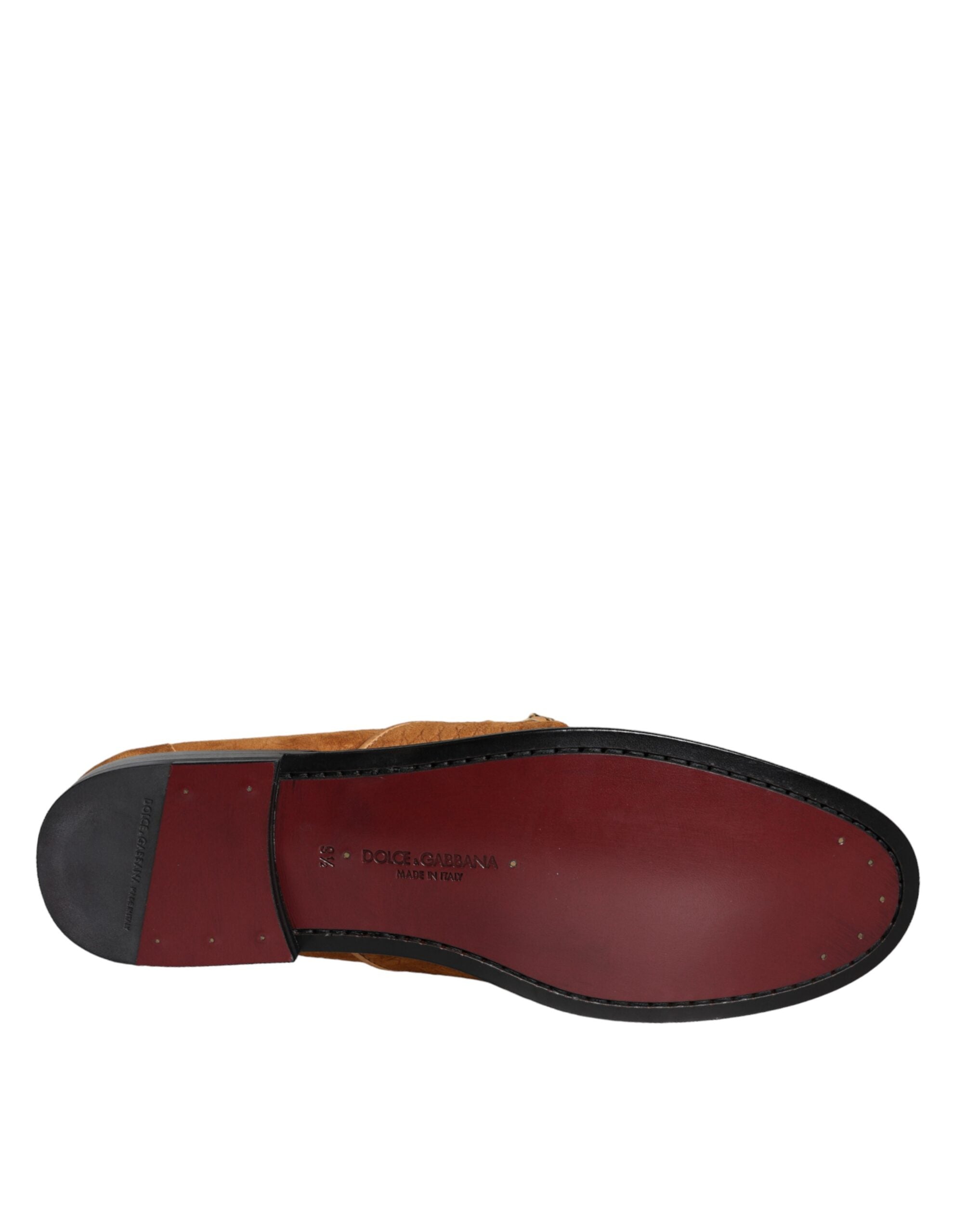 Dolce & Gabbana Brown Velvet Leather Logo Mocassin Slip On Shoes -   -  Dolce & Gabbana.