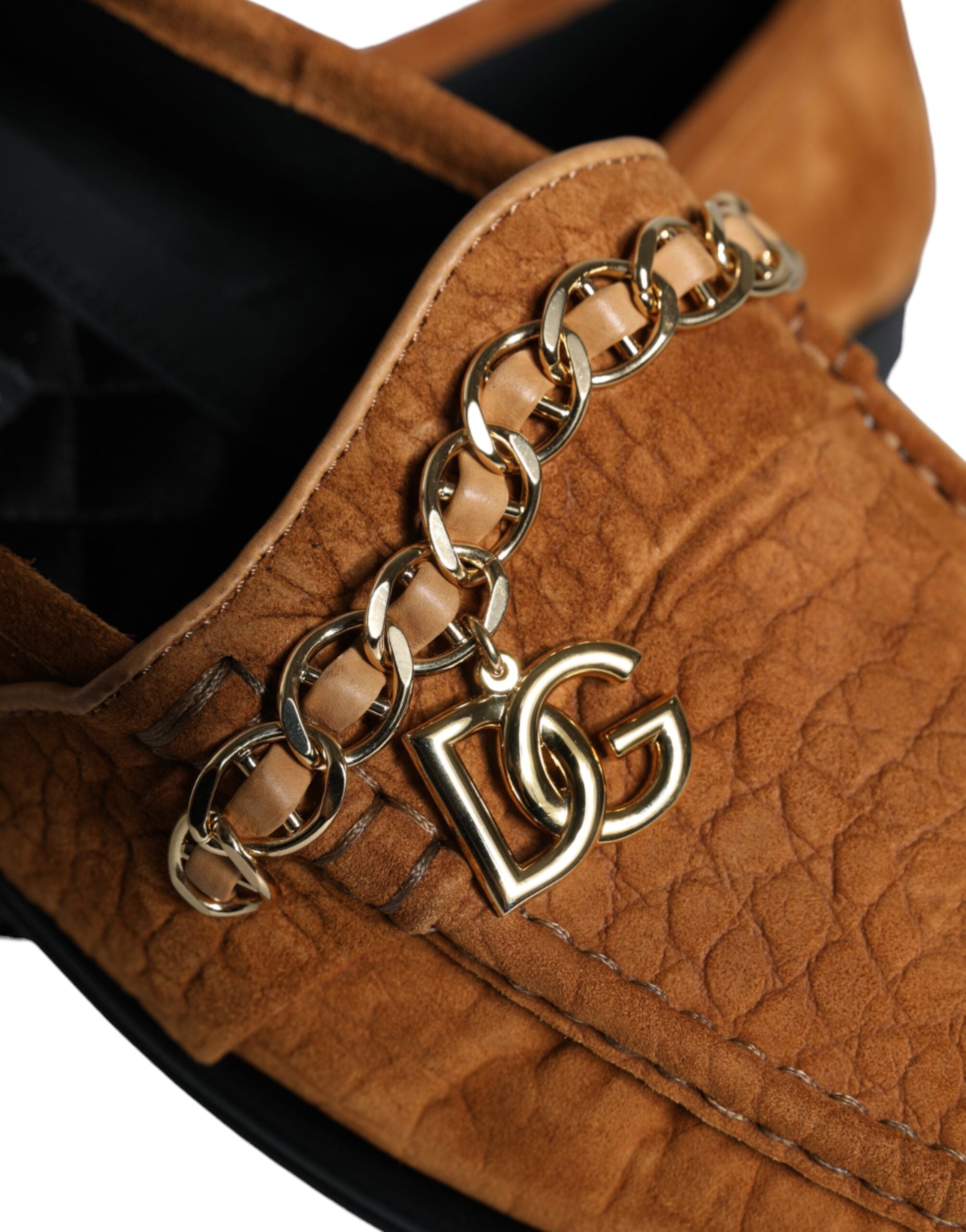 Dolce & Gabbana Brown Velvet Leather Logo Mocassin Slip On Shoes -   -  Dolce & Gabbana.