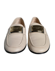 Dolce & Gabbana Beige Leather Logo Plaque Slip On Men Loafers Shoes -   -  Dolce & Gabbana.