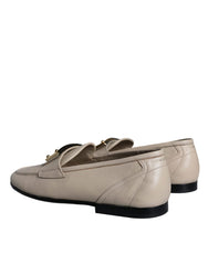 Dolce & Gabbana Beige Leather Logo Plaque Slip On Men Loafers Shoes -   -  Dolce & Gabbana.