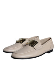 Dolce & Gabbana Beige Leather Logo Plaque Slip On Men Loafers Shoes -   -  Dolce & Gabbana.