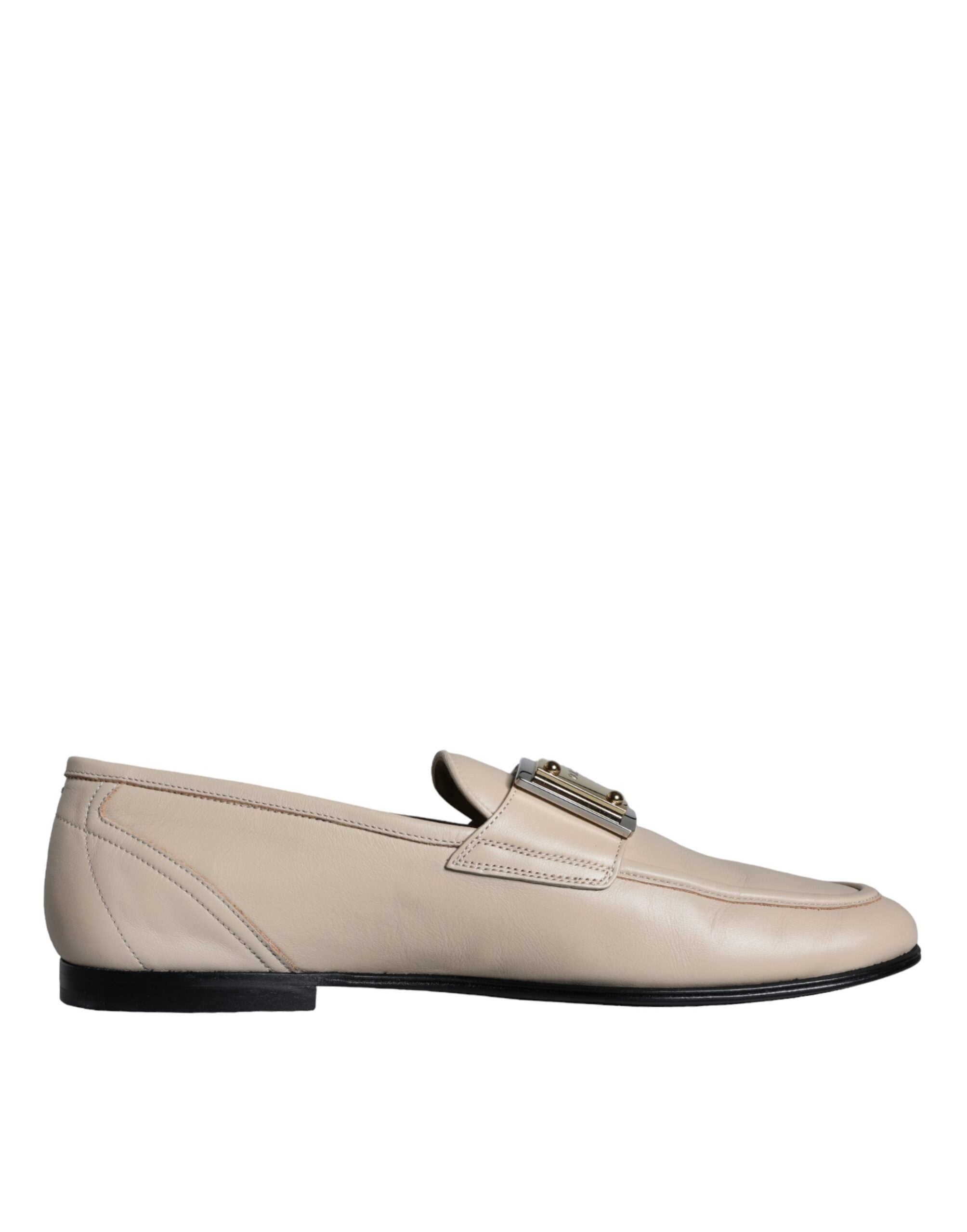 Dolce & Gabbana Beige Leather Logo Plaque Slip On Men Loafers Shoes -   -  Dolce & Gabbana.