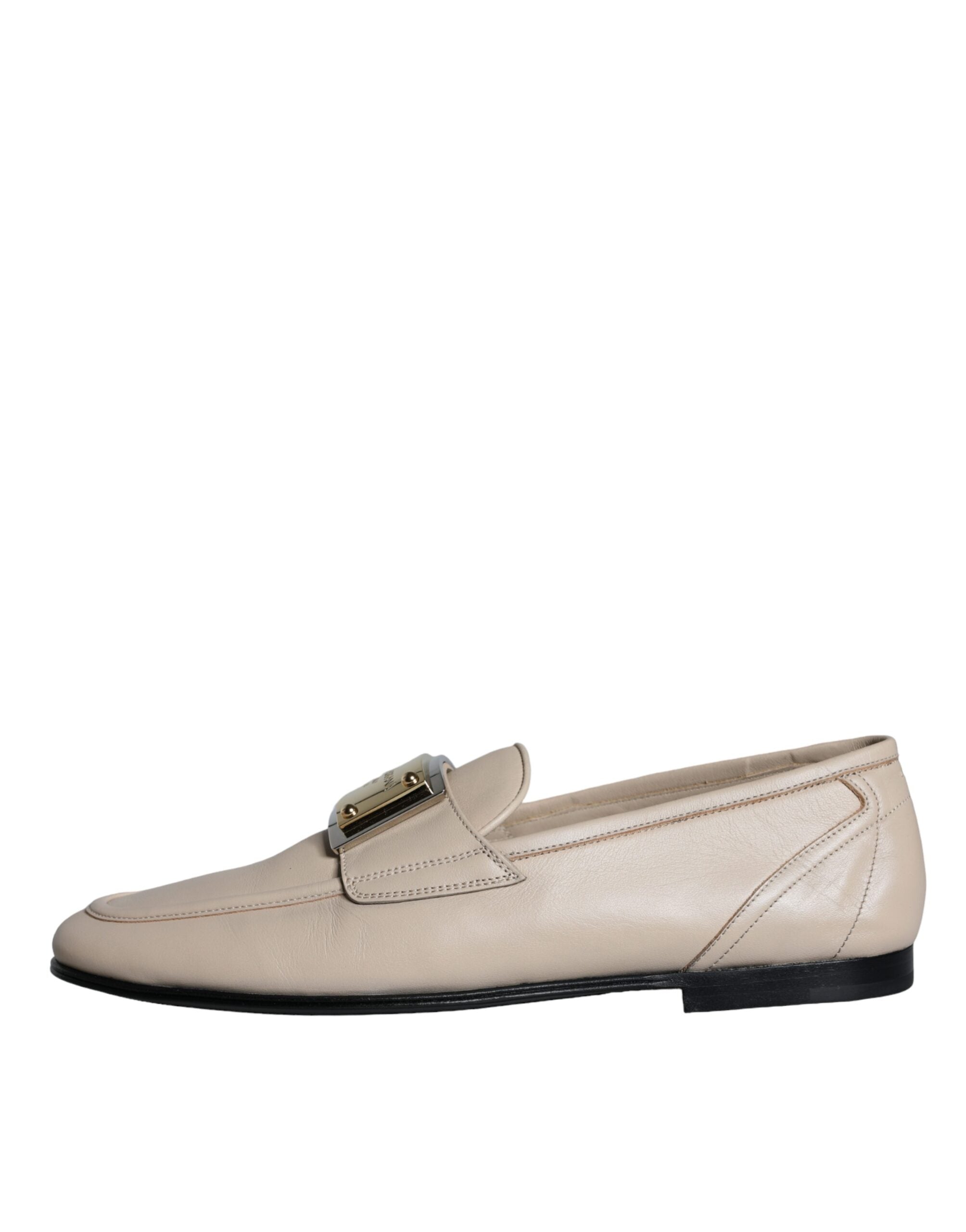 Dolce & Gabbana Beige Leather Logo Plaque Slip On Men Loafers Shoes -   -  Dolce & Gabbana.