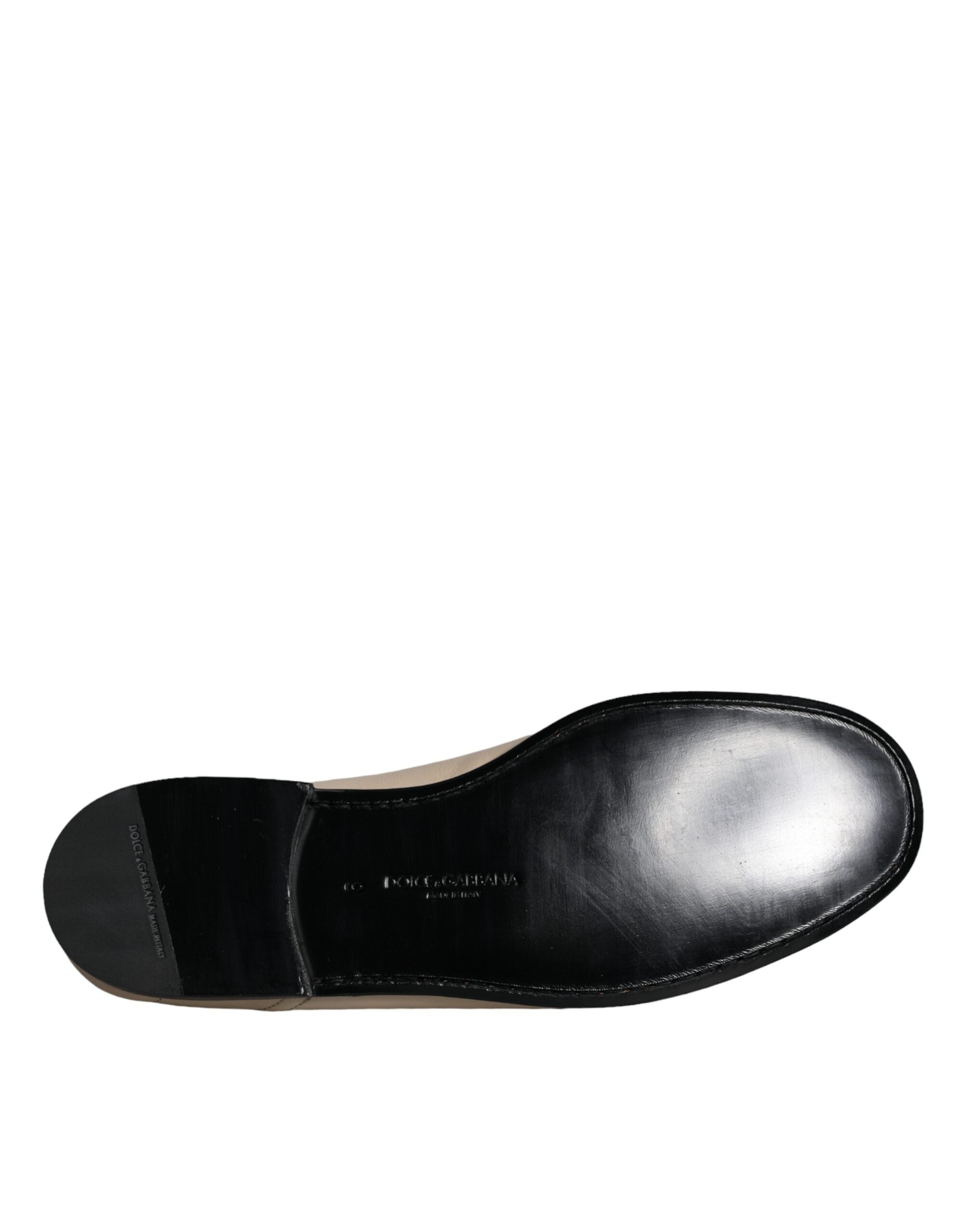 Dolce & Gabbana Beige Leather Logo Plaque Slip On Men Loafers Shoes -   -  Dolce & Gabbana.