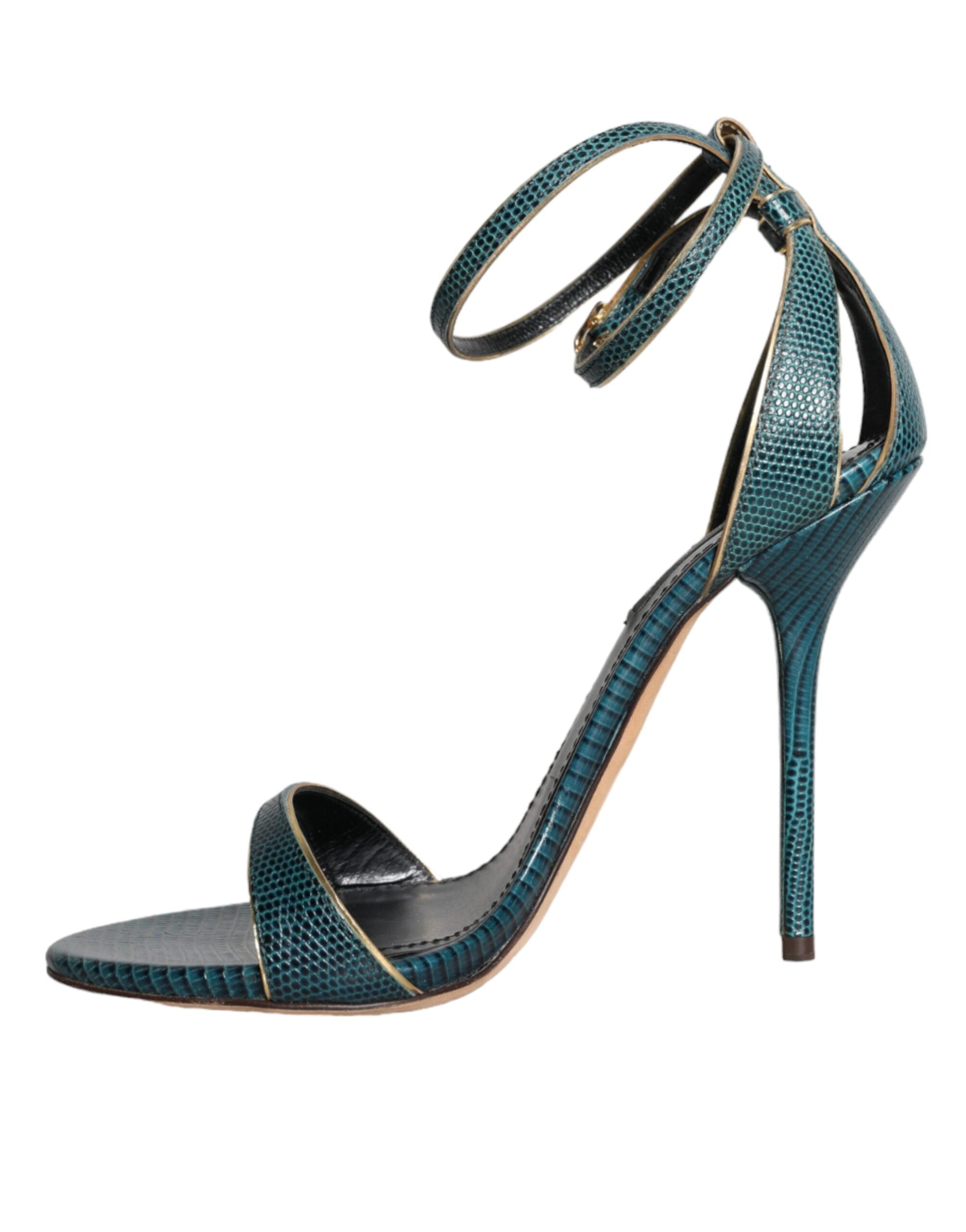 Dolce & Gabbana Dark Green Calf Leather Heels Sandals Shoes -   -  Dolce & Gabbana.