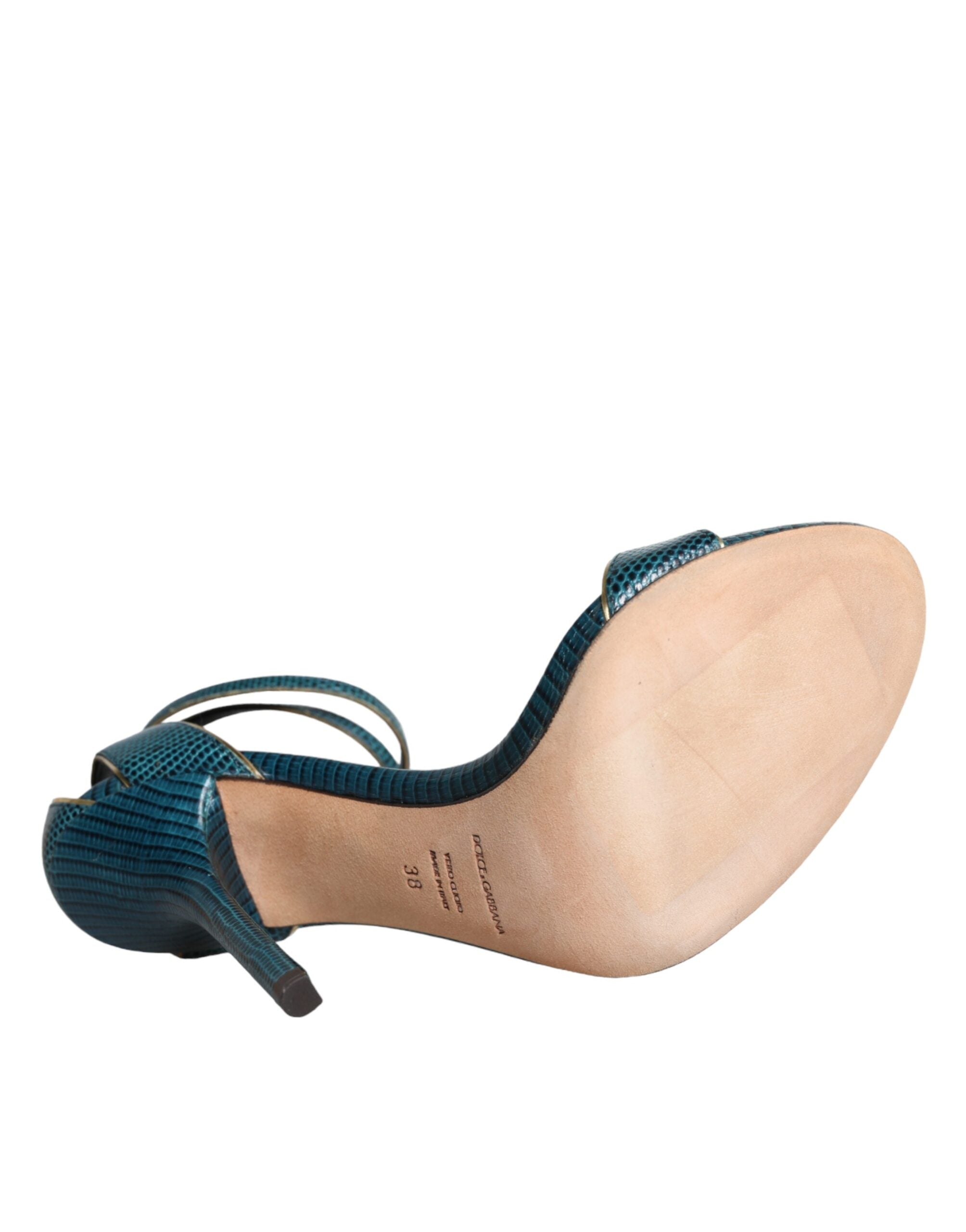 Dolce & Gabbana Dark Green Calf Leather Heels Sandals Shoes -   -  Dolce & Gabbana.