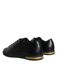 Dolce & Gabbana Black Gold Leather Classic Sneakers Shoes -   -  Dolce & Gabbana.
