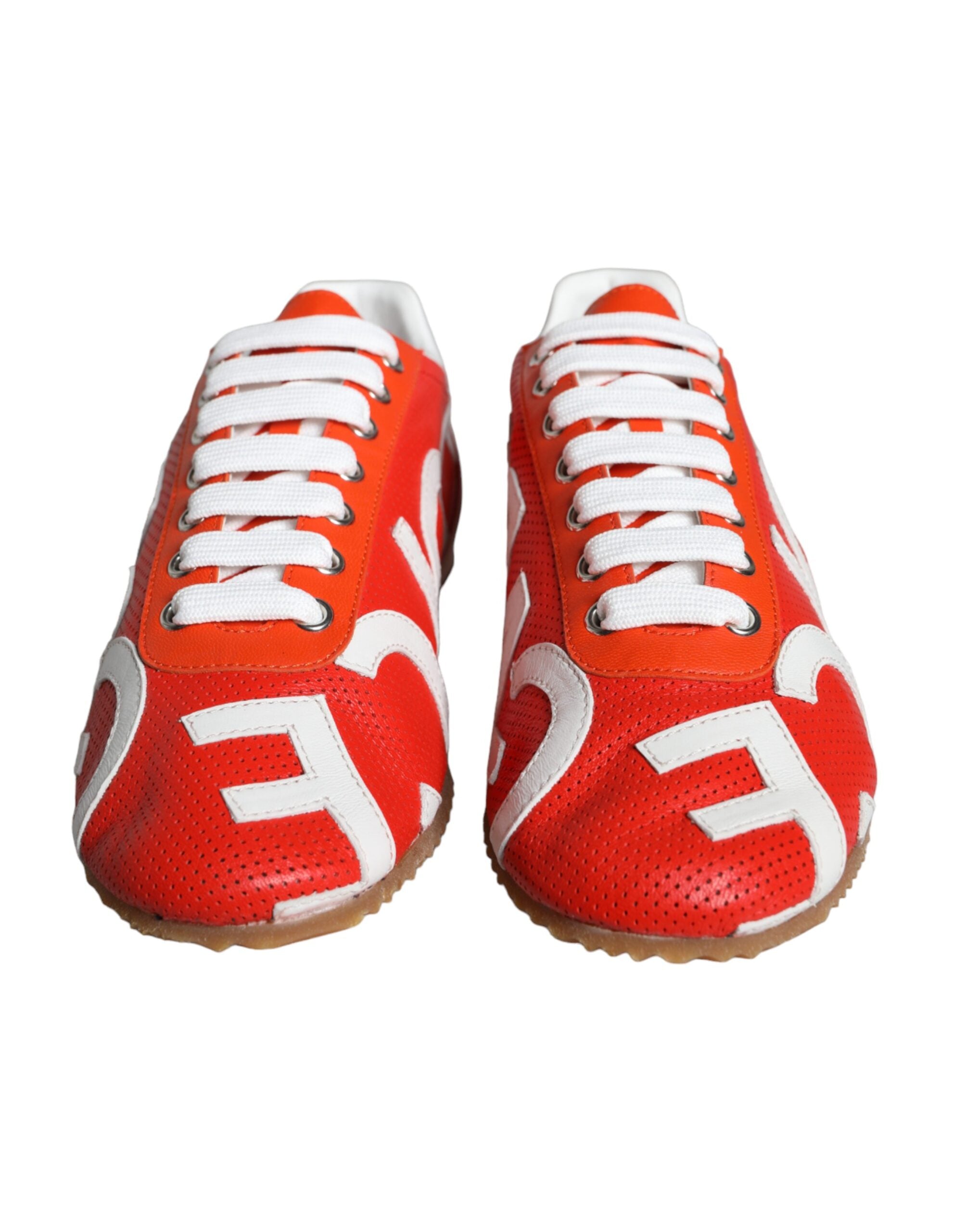 Dolce & Gabbana Red White Leather Logo Casual Sneakers Shoes -   -  Dolce & Gabbana.