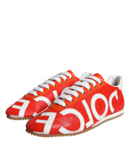 Dolce & Gabbana Red White Leather Logo Casual Sneakers Shoes -   -  Dolce & Gabbana.