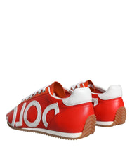 Dolce & Gabbana Red White Leather Logo Casual Sneakers Shoes -   -  Dolce & Gabbana.