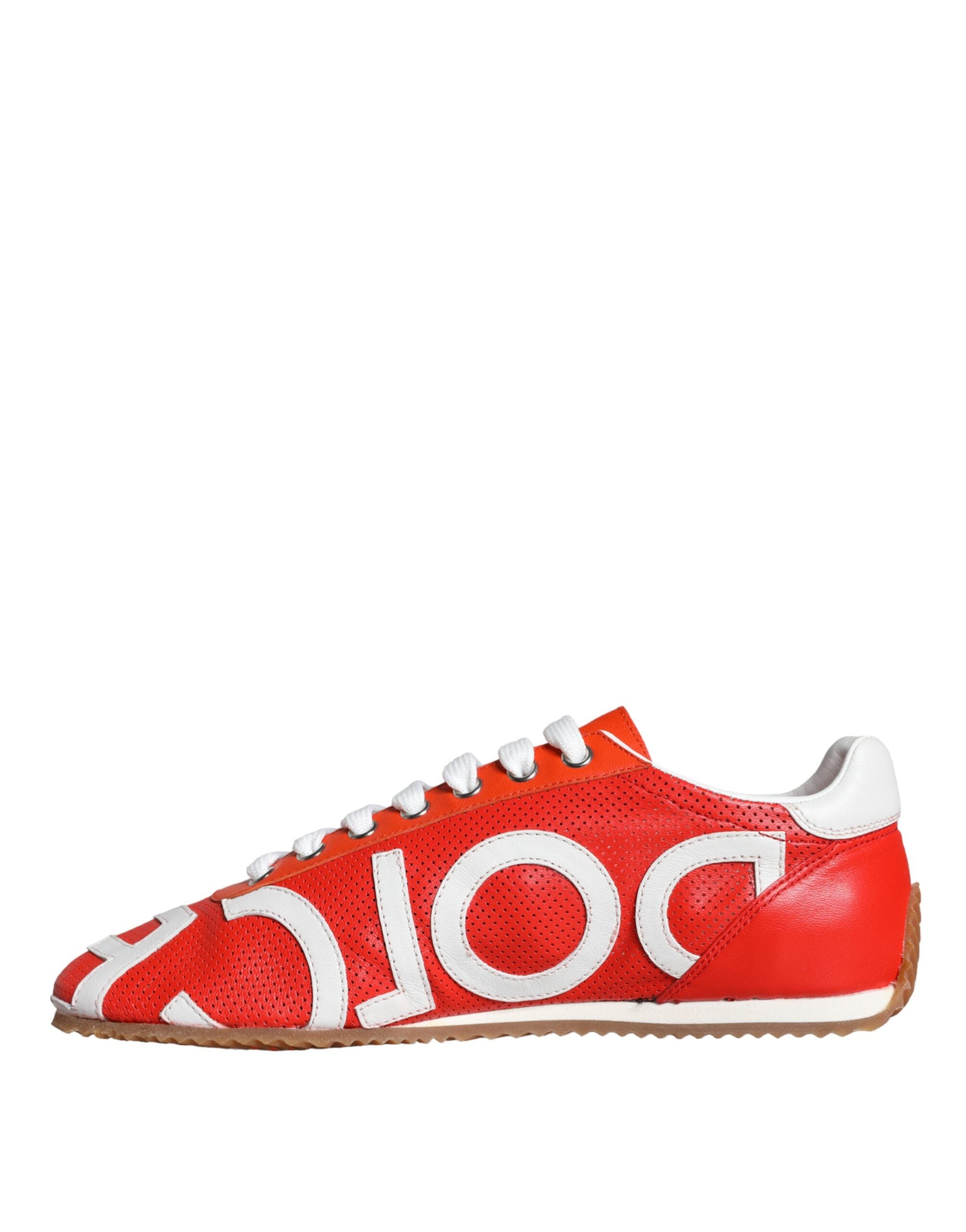 Dolce & Gabbana Red White Leather Logo Casual Sneakers Shoes -   -  Dolce & Gabbana.