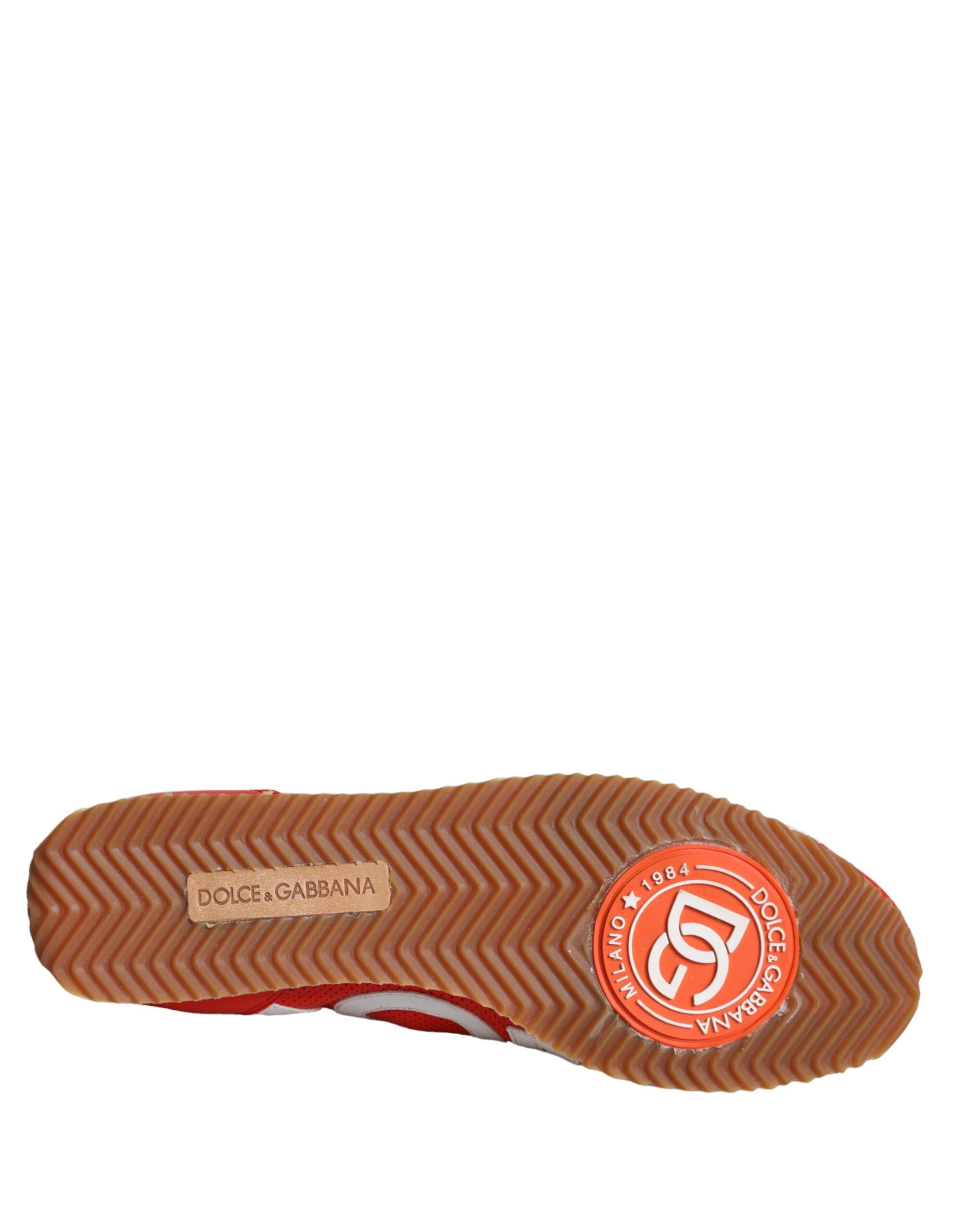 Dolce & Gabbana Red White Leather Logo Casual Sneakers Shoes -   -  Dolce & Gabbana.