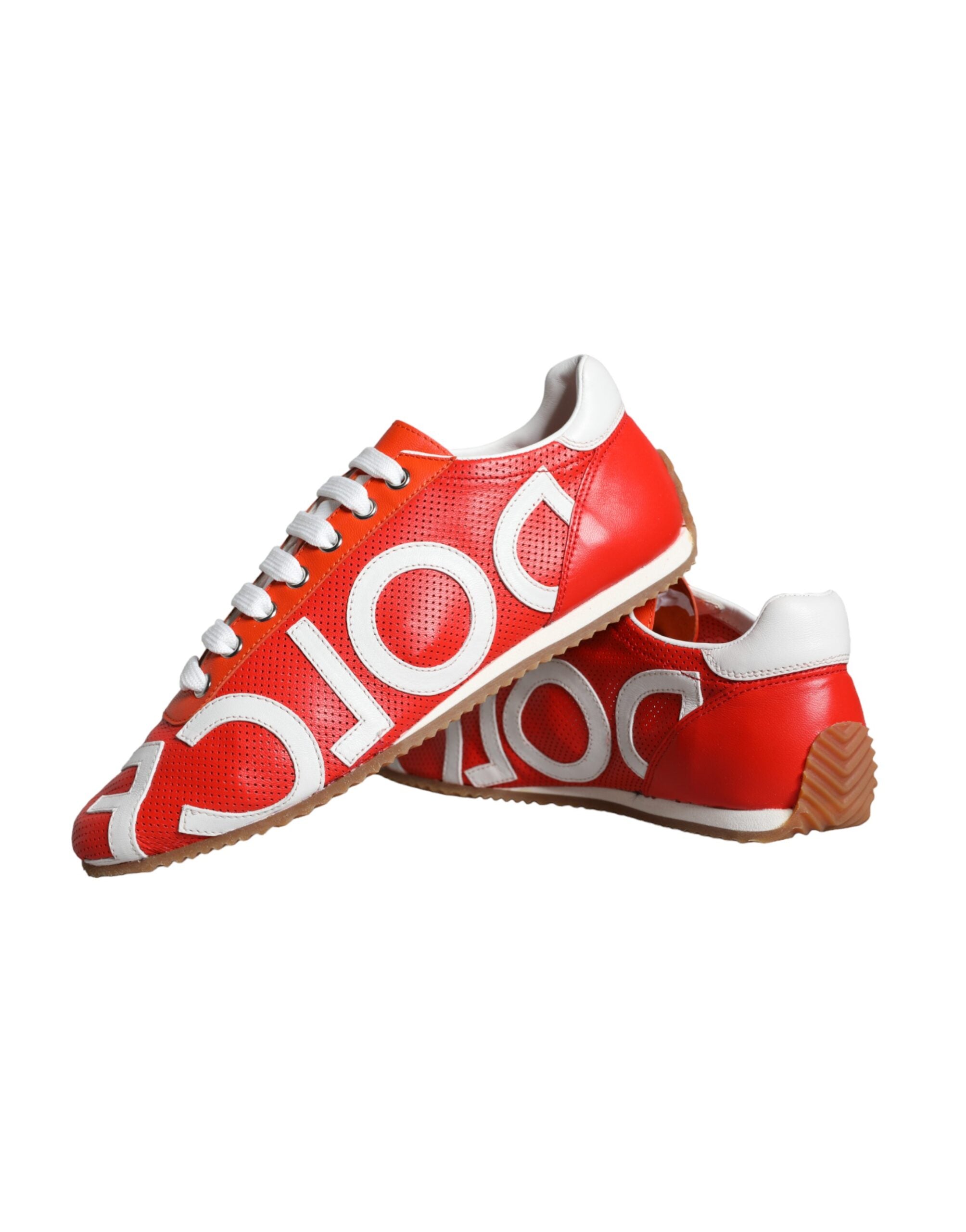 Dolce & Gabbana Red White Leather Logo Casual Sneakers Shoes -   -  Dolce & Gabbana.