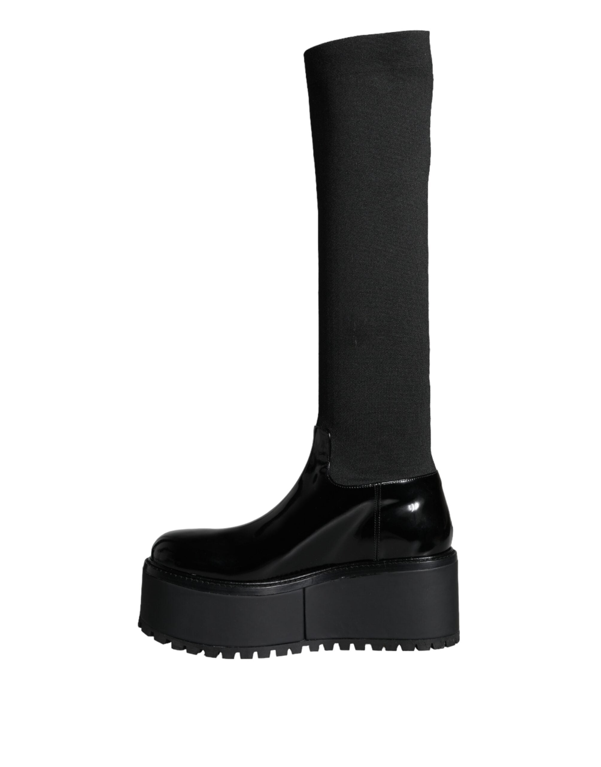 Dolce & Gabbana Black Leather Jersey Knee High Boots Shoes -   -  Dolce & Gabbana.