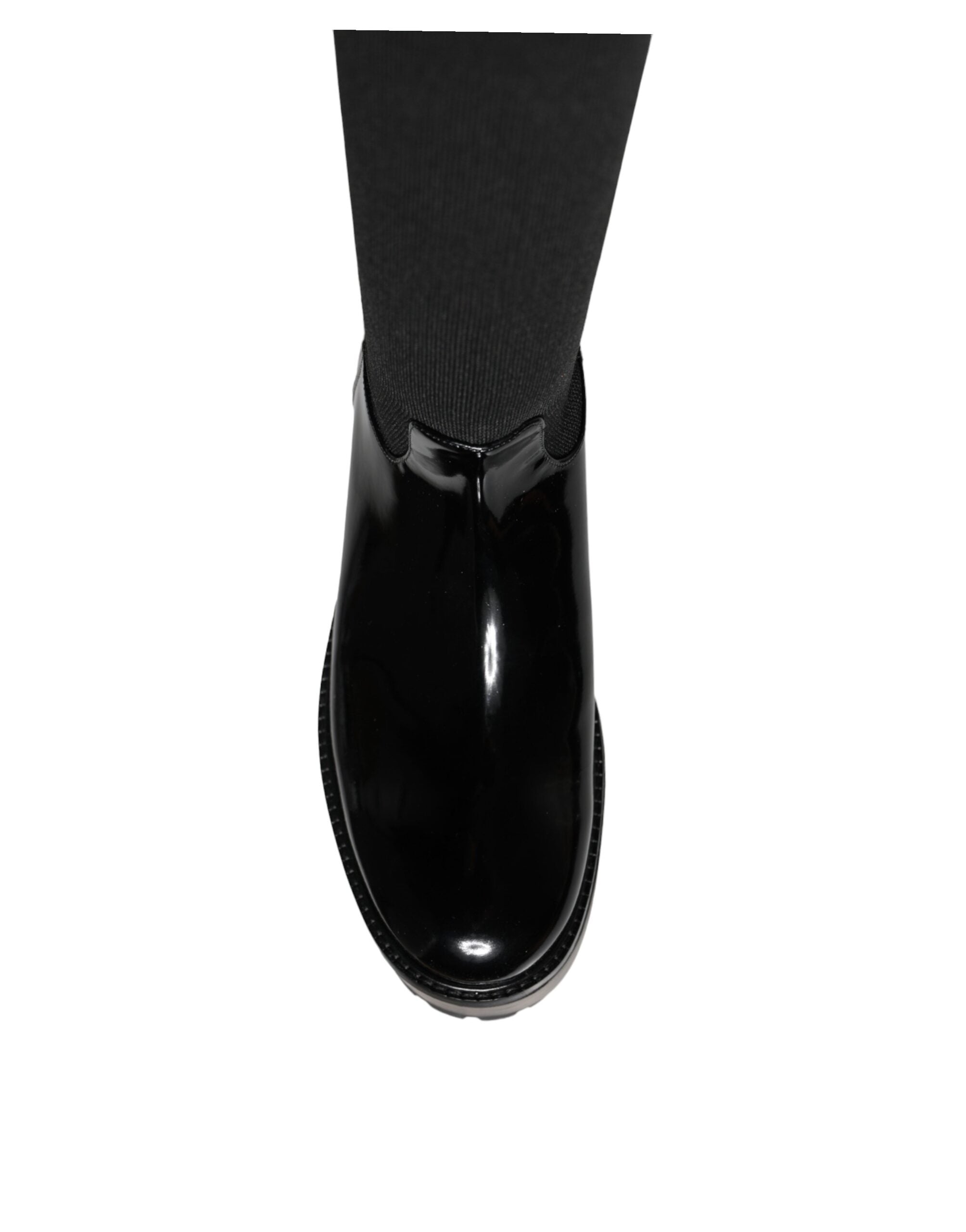 Dolce & Gabbana Black Leather Jersey Knee High Boots Shoes -   -  Dolce & Gabbana.