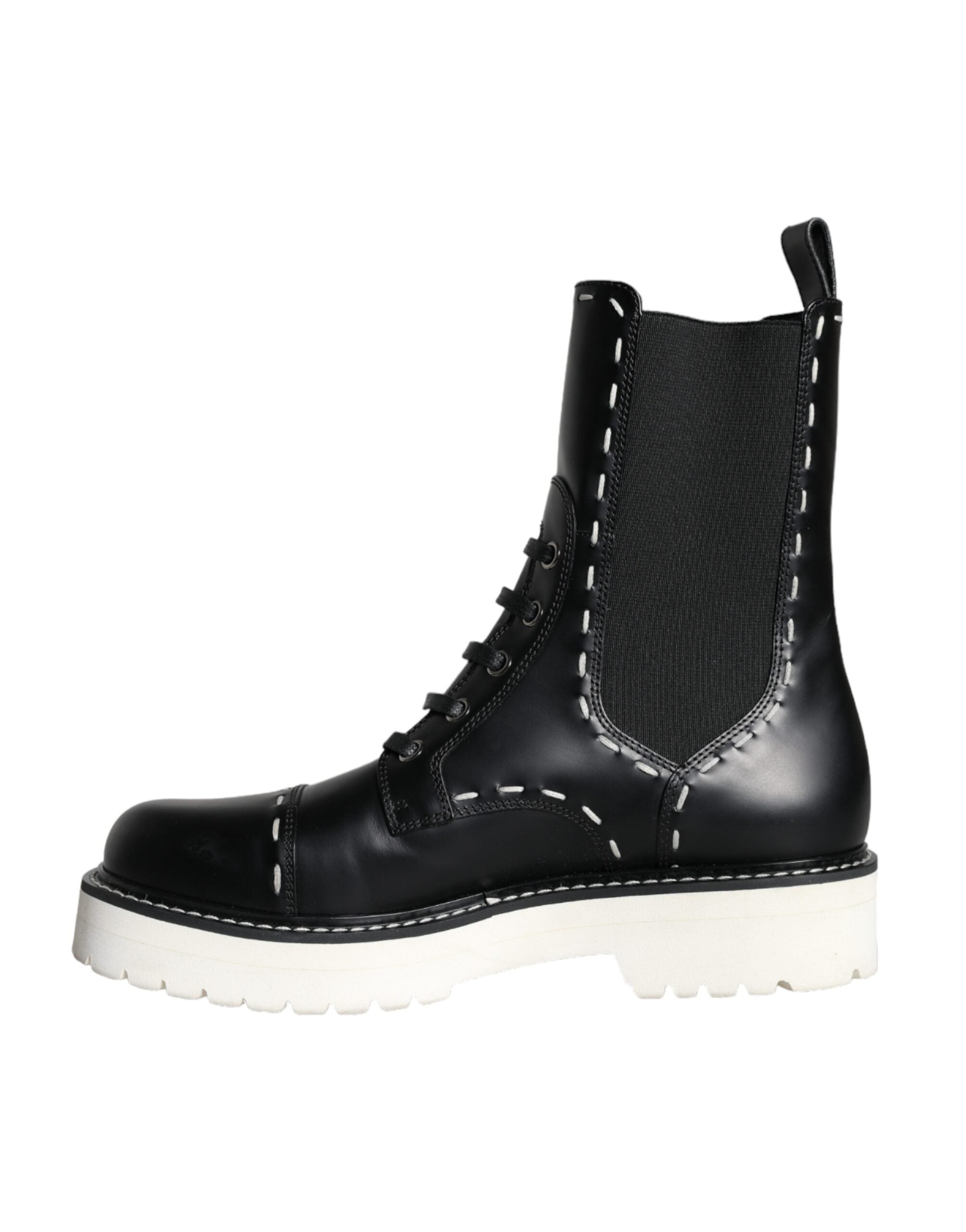 Dolce & Gabbana Black Leather Combat Mid Calf Boots Shoes -   -  Dolce & Gabbana.