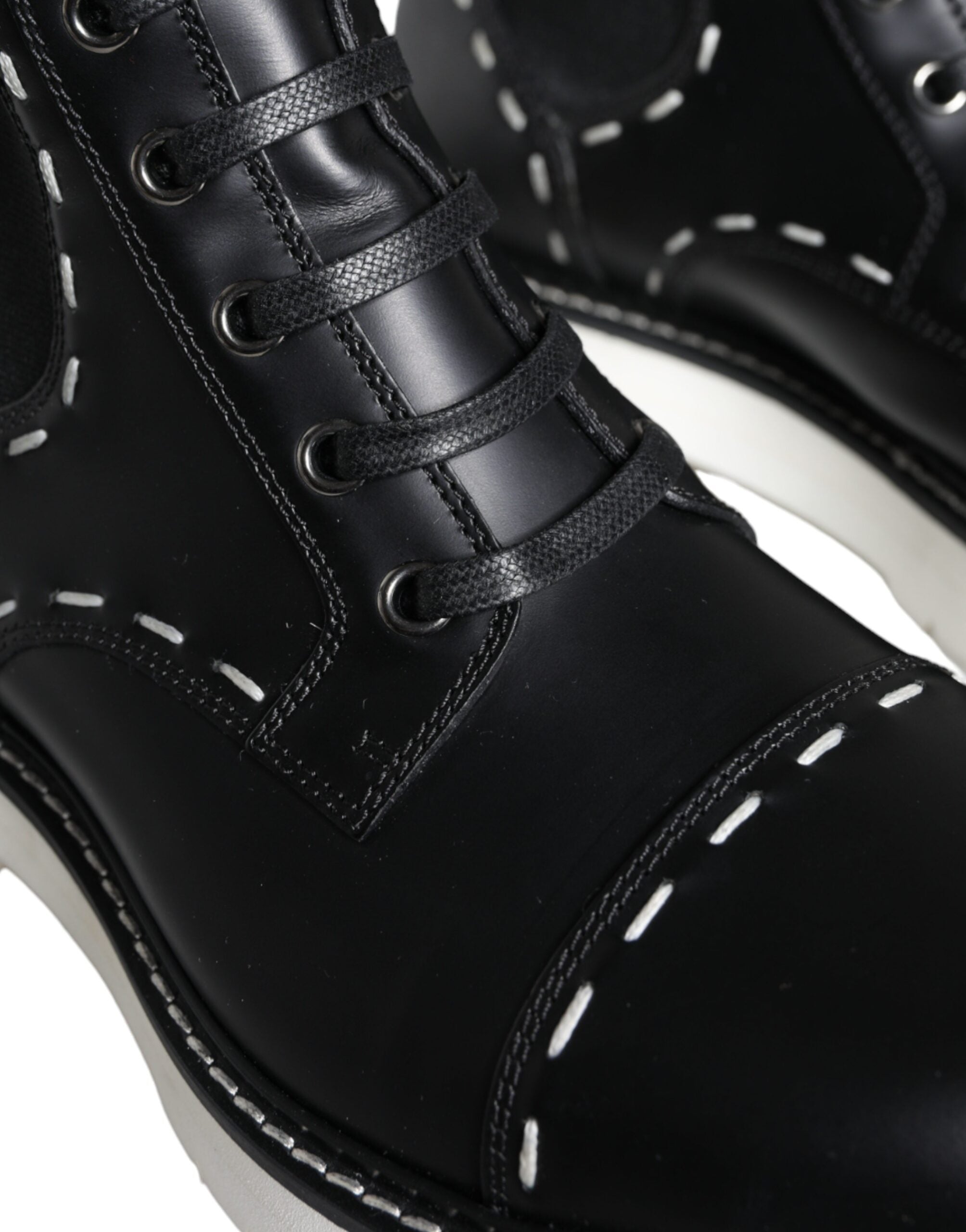 Dolce & Gabbana Black Leather Combat Mid Calf Boots Shoes -   -  Dolce & Gabbana.