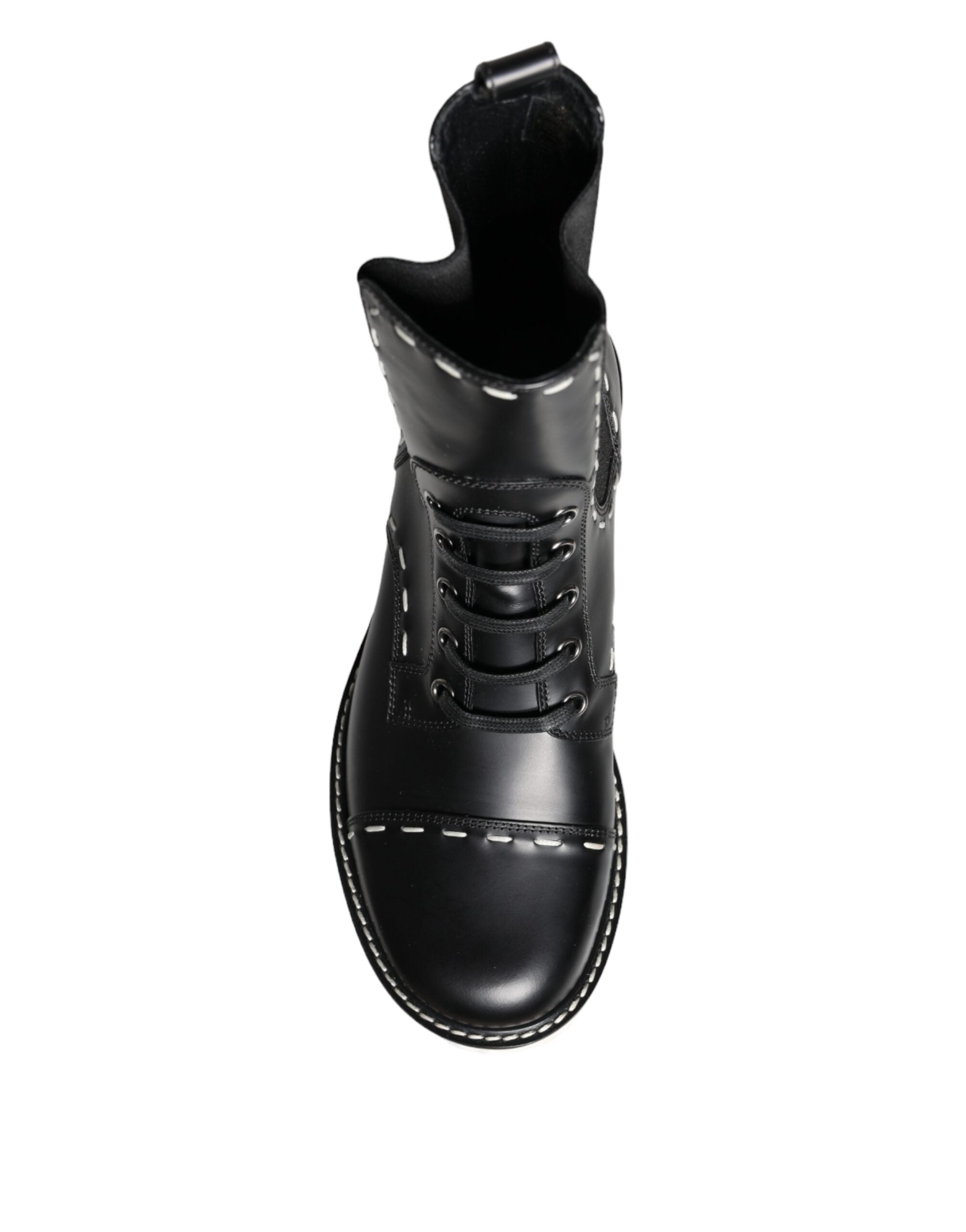 Dolce & Gabbana Black Leather Combat Mid Calf Boots Shoes -   -  Dolce & Gabbana.