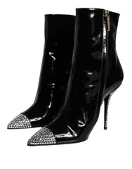 Dolce & Gabbana Black Patent Leather Crystal Heel Boots Shoes -   -  Dolce & Gabbana.