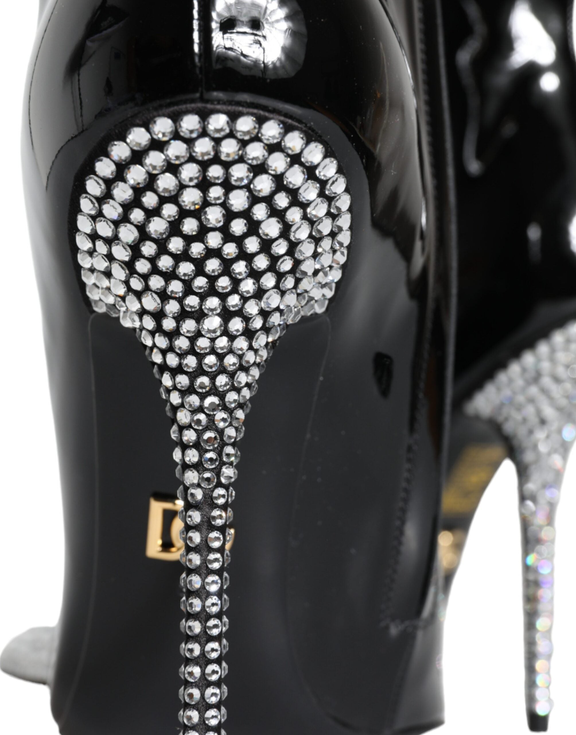 Dolce & Gabbana Black Patent Leather Crystal Heel Boots Shoes -   -  Dolce & Gabbana.