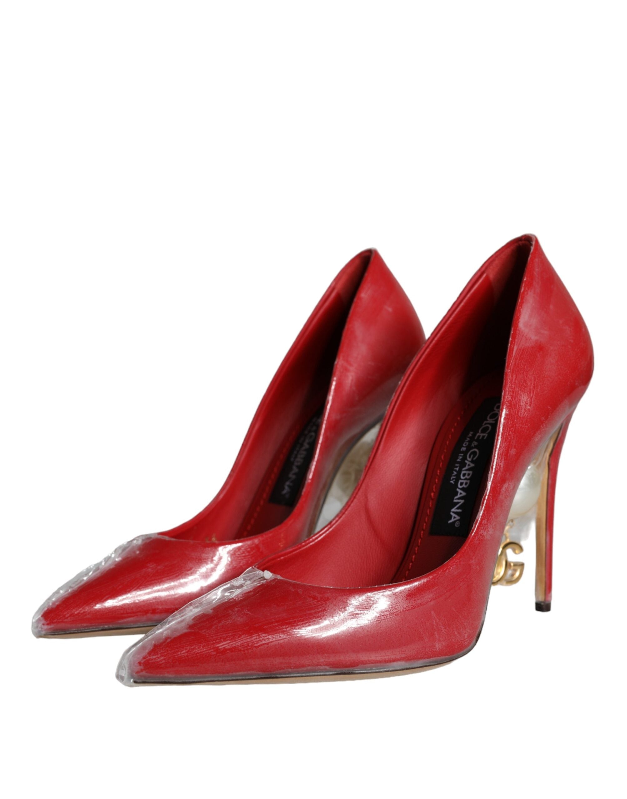 Dolce & Gabbana Red Patent Leather Faux Pearl Heels Pumps Shoes -   -  Dolce & Gabbana.