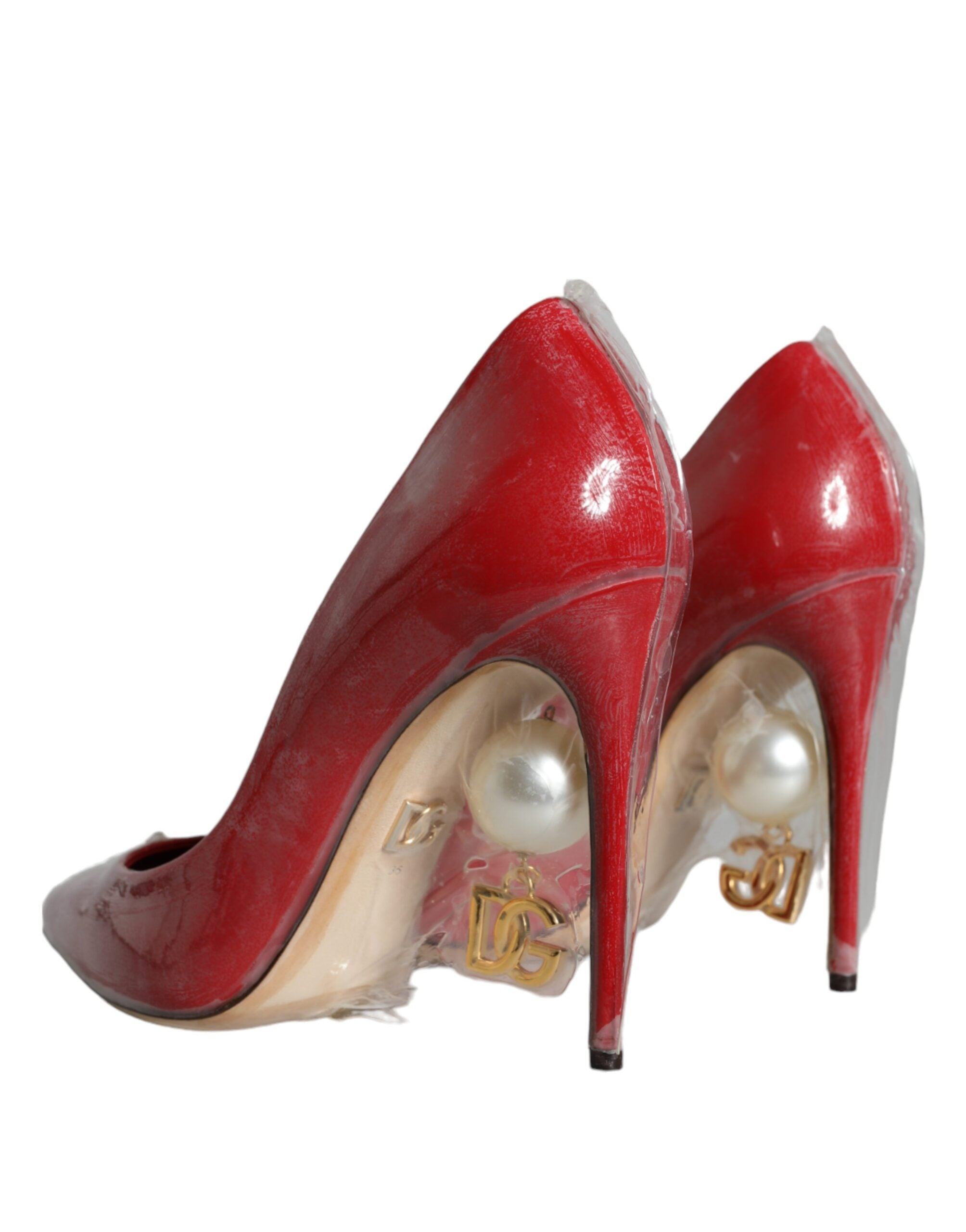 Dolce & Gabbana Red Patent Leather Faux Pearl Heels Pumps Shoes -   -  Dolce & Gabbana.