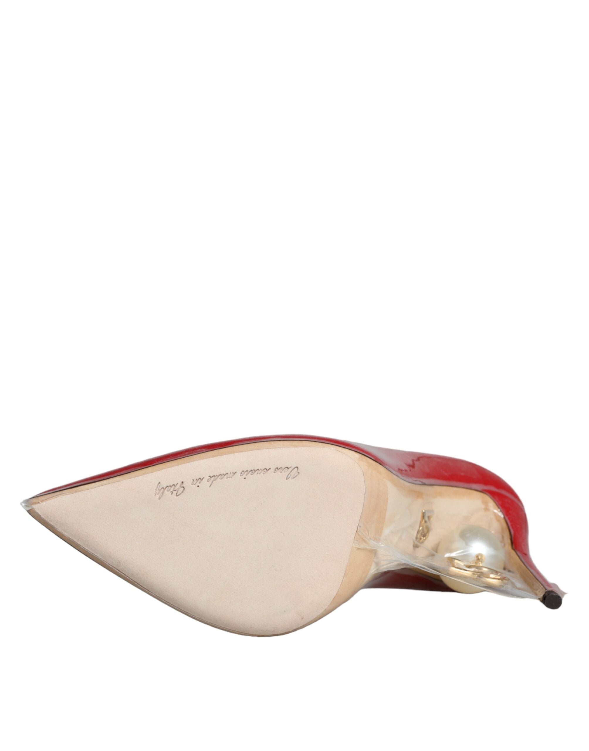 Dolce & Gabbana Red Patent Leather Faux Pearl Heels Pumps Shoes -   -  Dolce & Gabbana.