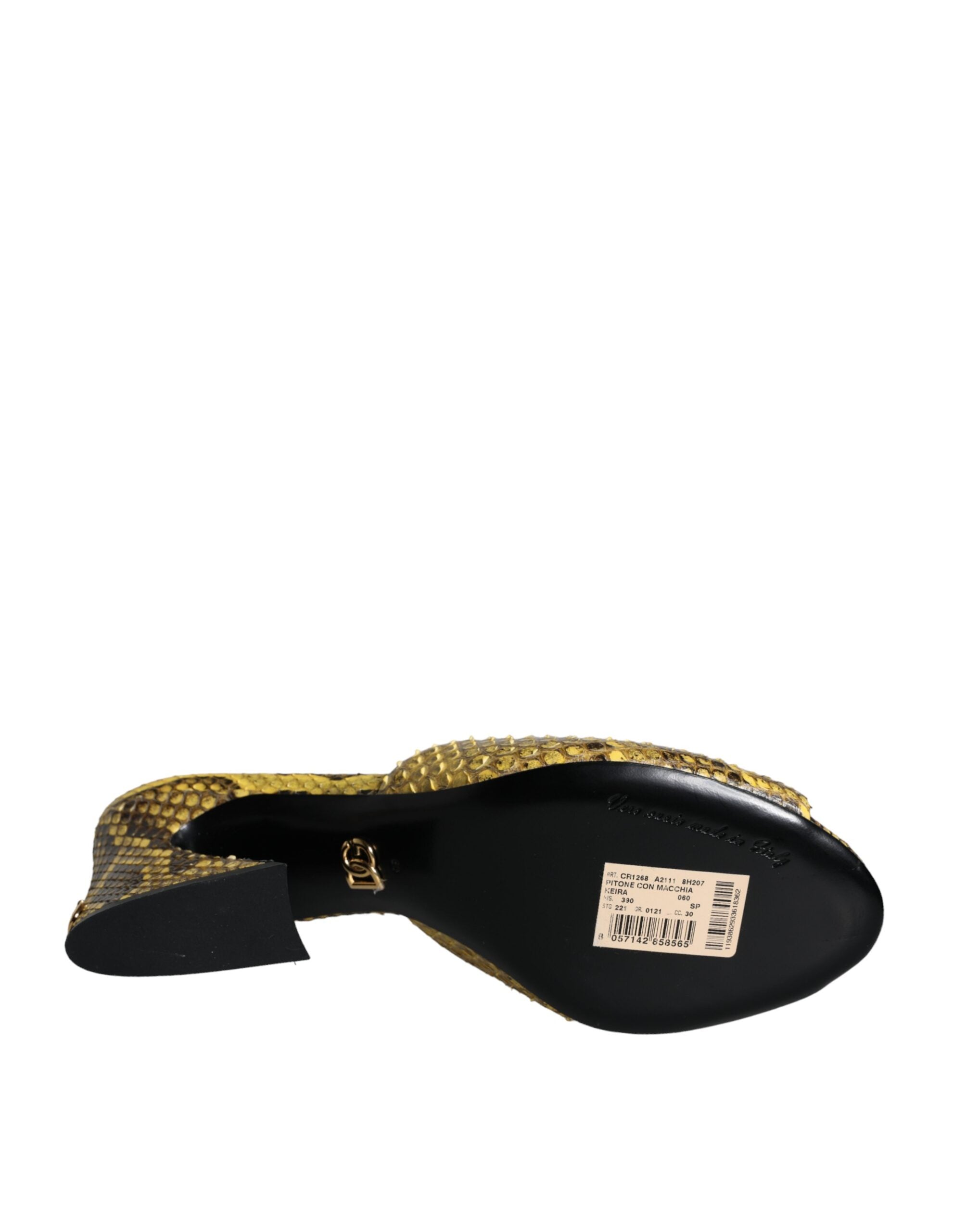 Dolce & Gabbana Yellow Leather Block Heels Slides Shoes -   -  Dolce & Gabbana.