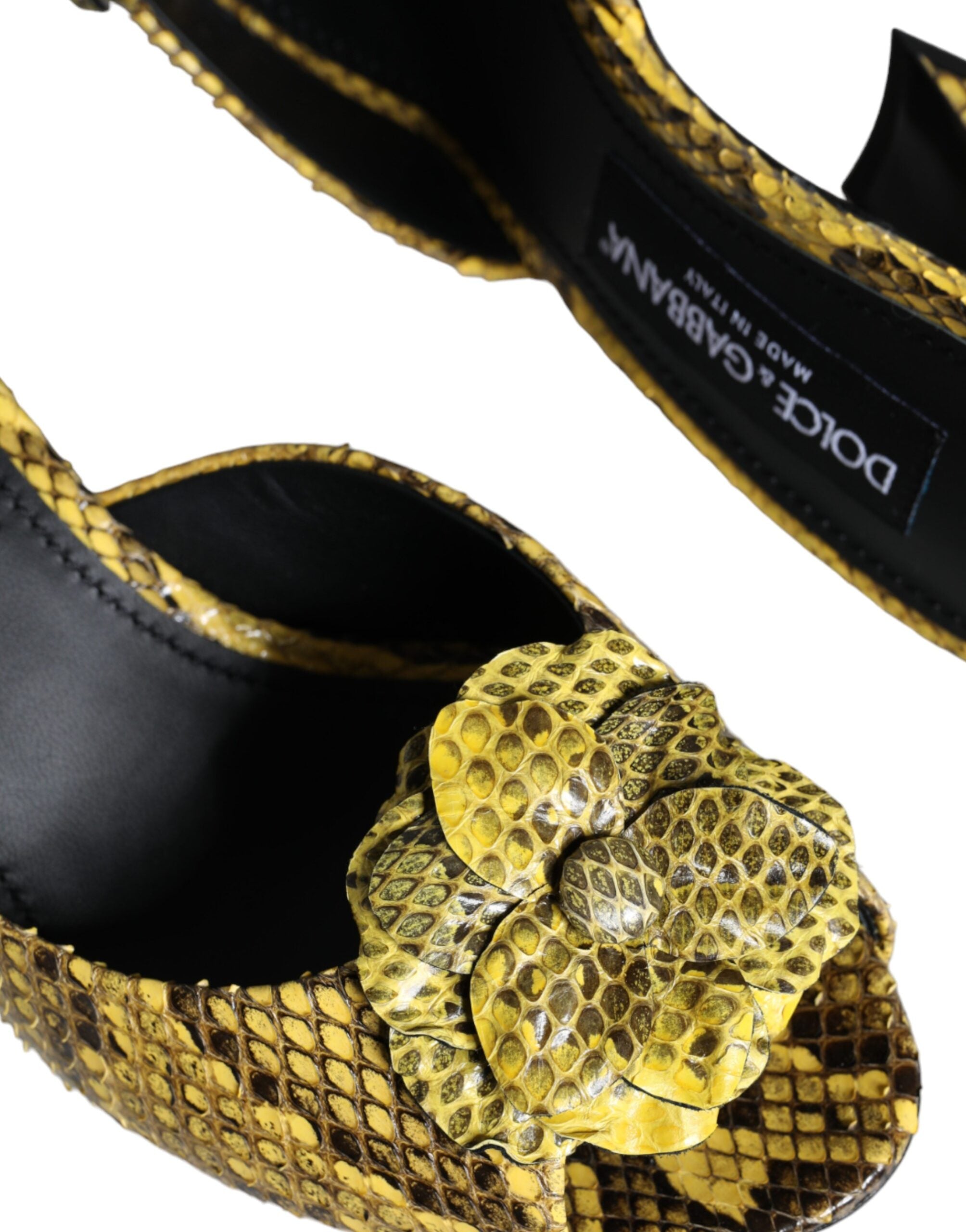 Dolce & Gabbana Yellow Leather Block Heels Slides Shoes -   -  Dolce & Gabbana.