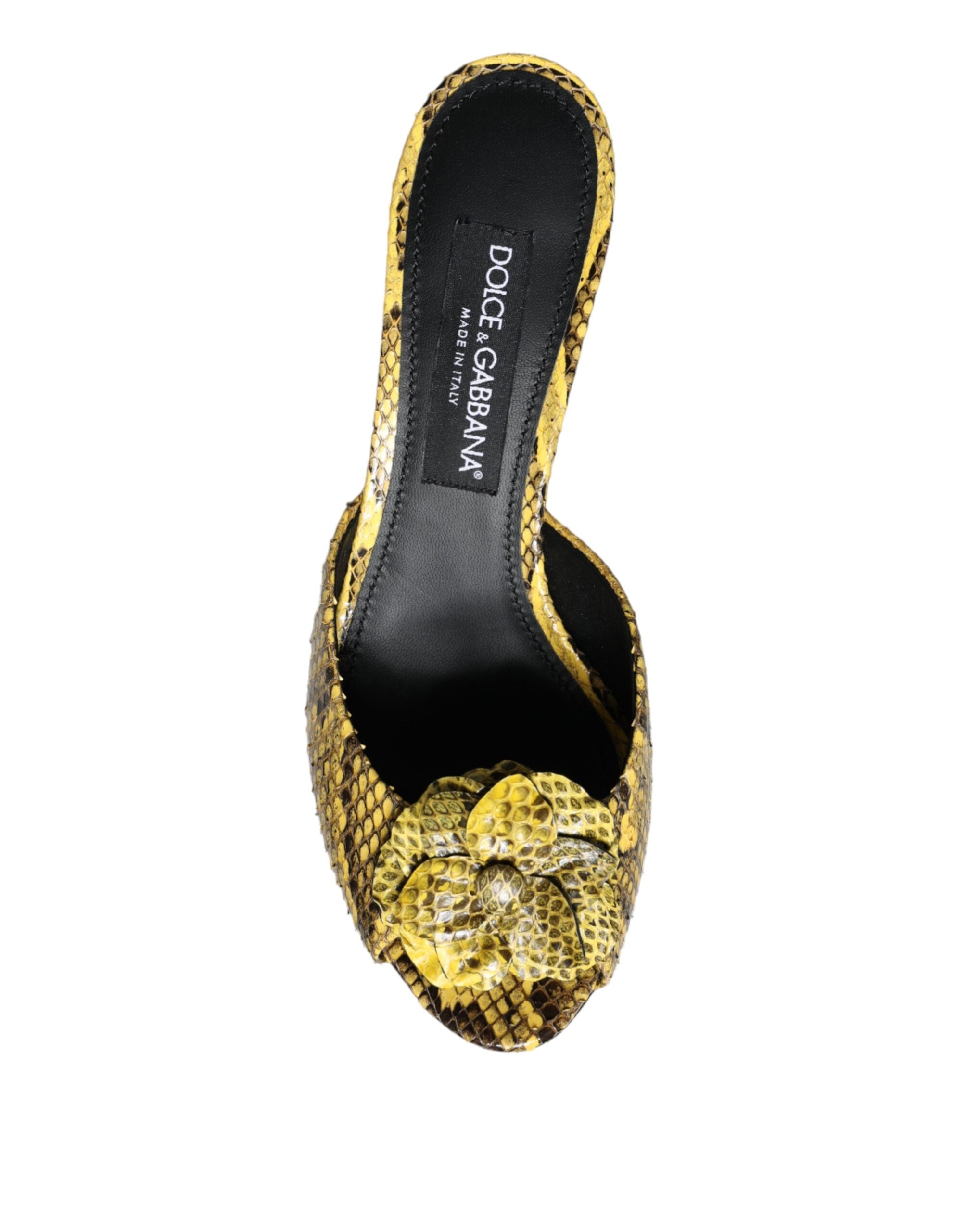 Dolce & Gabbana Yellow Leather Block Heels Slides Shoes -   -  Dolce & Gabbana.