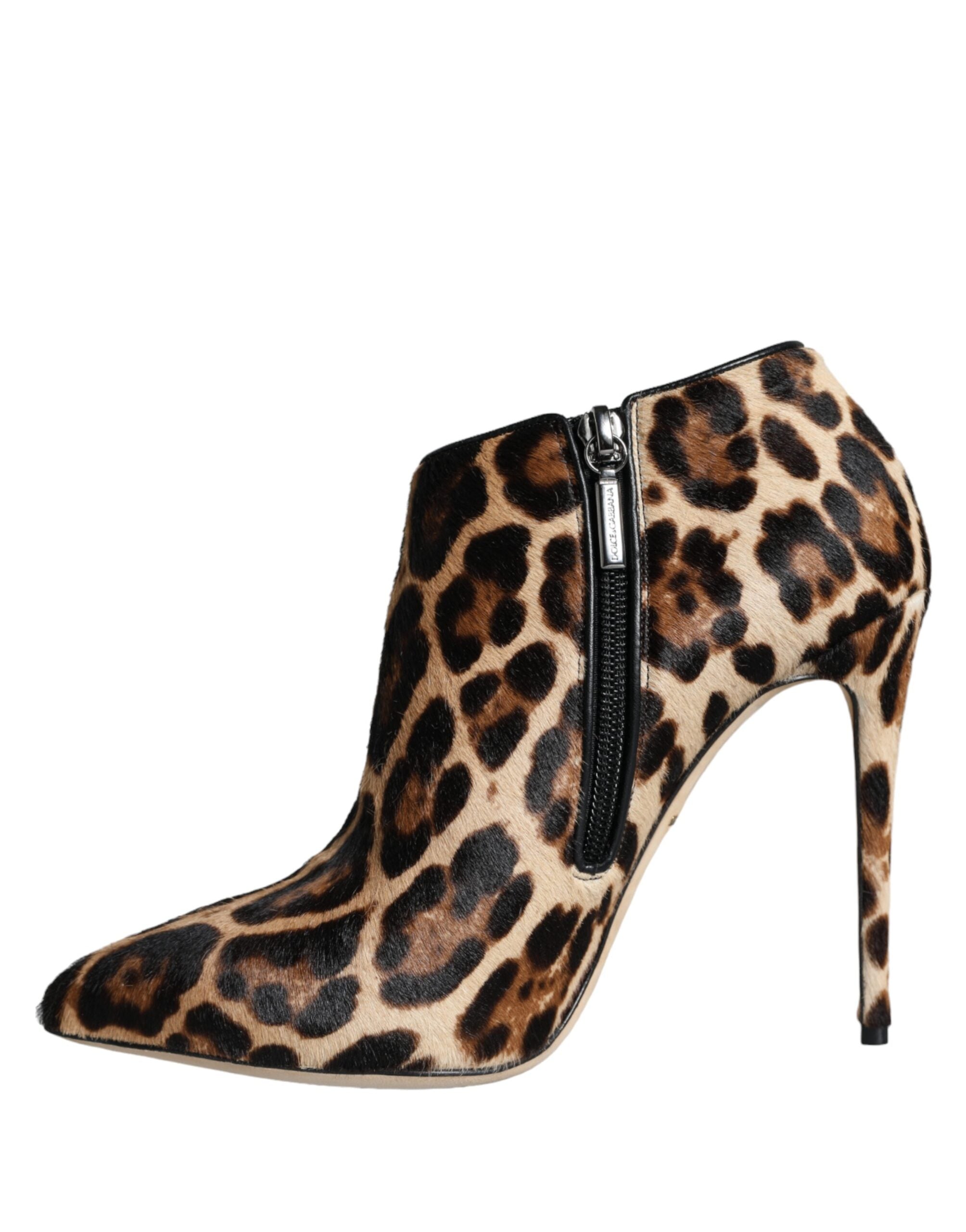 Dolce & Gabbana Brown Leopard Calf Fur Heels Ankle Boots Shoes -   -  Dolce & Gabbana.