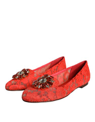 Dolce & Gabbana Coral Lace Crystal Ballet Flats Loafers Shoes -   -  Dolce & Gabbana.
