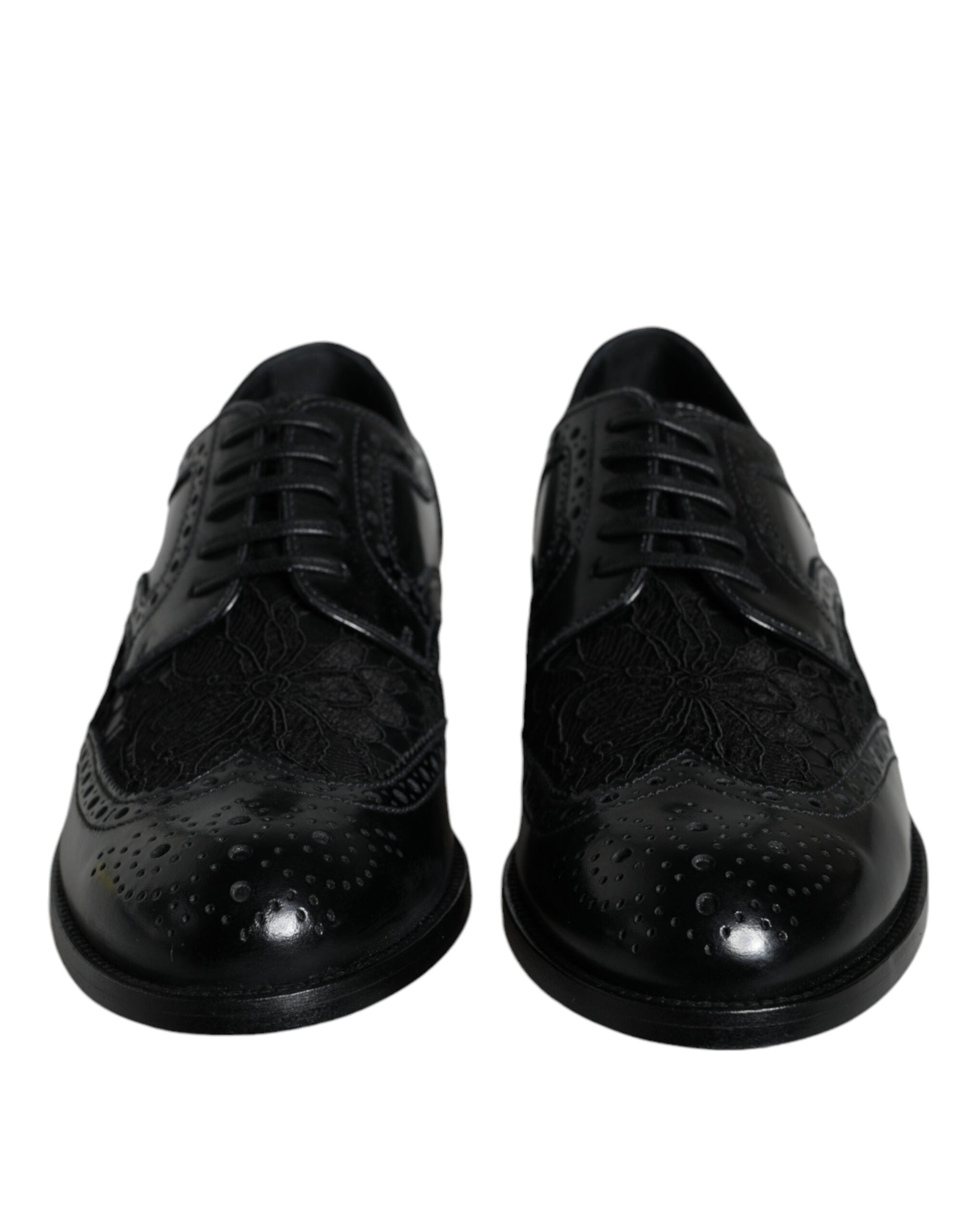 Dolce & Gabbana Black Leather Floral Lace Dress Formal Shoes -   -  Dolce & Gabbana.