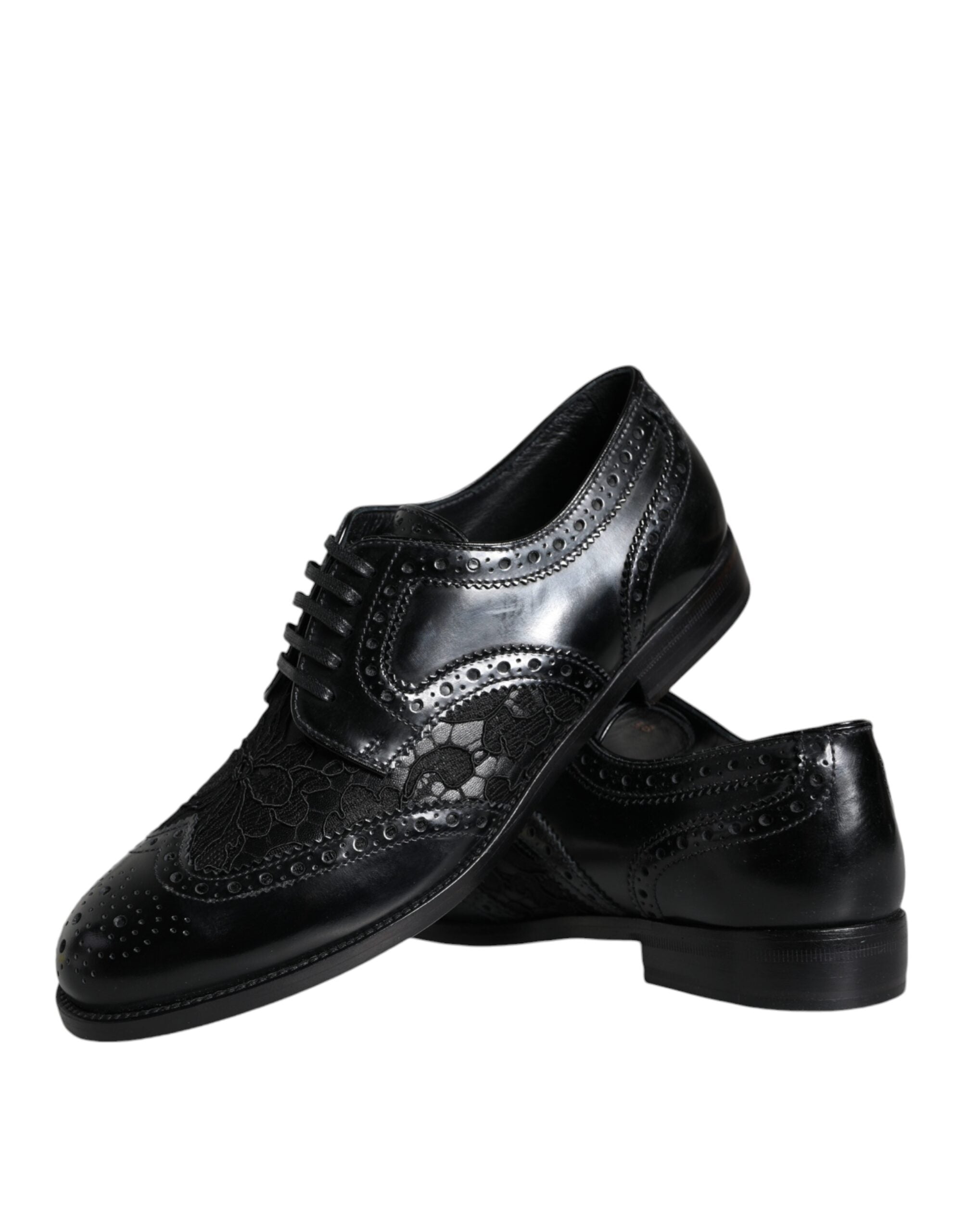 Dolce & Gabbana Black Leather Floral Lace Dress Formal Shoes -   -  Dolce & Gabbana.