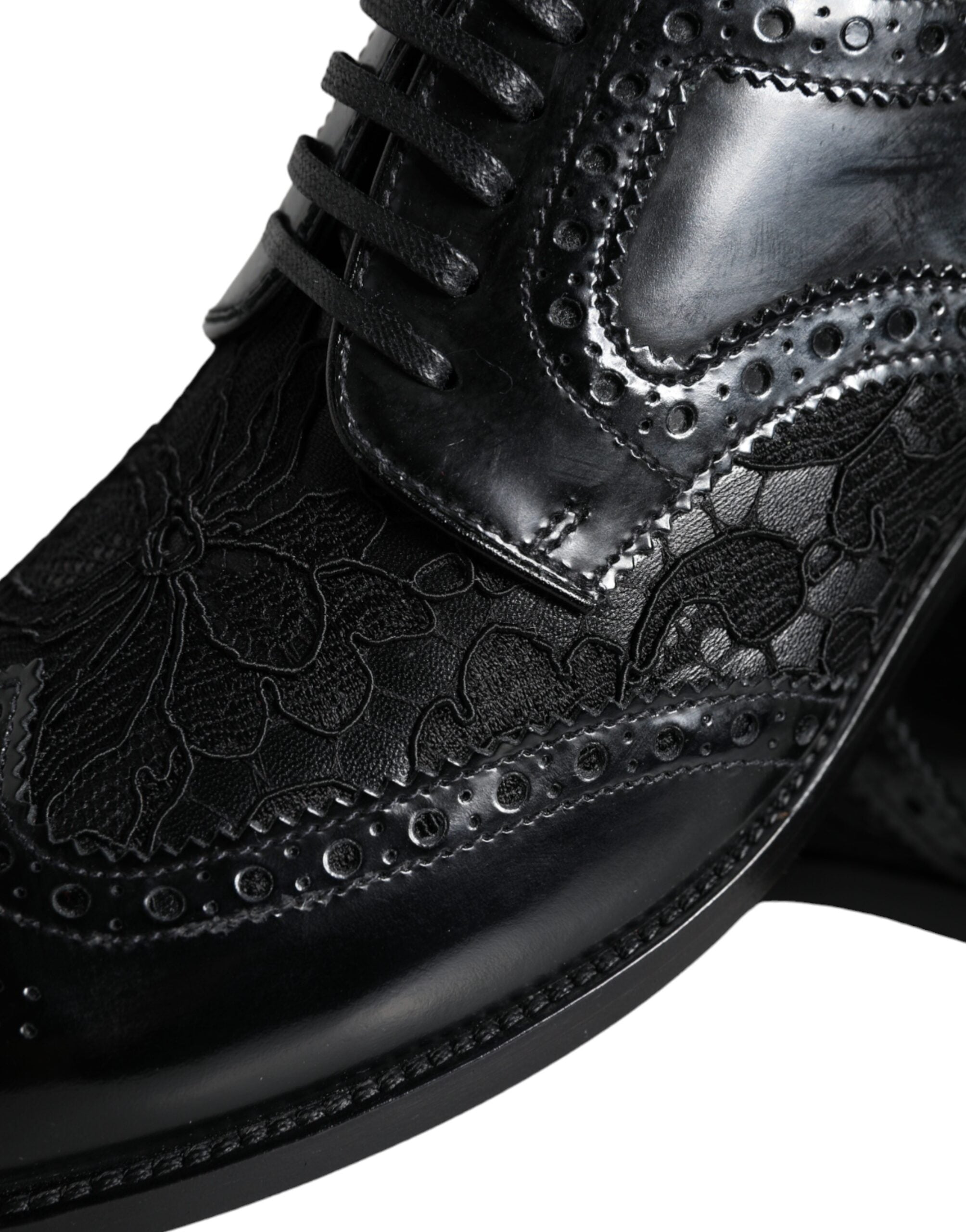 Dolce & Gabbana Black Leather Floral Lace Dress Formal Shoes -   -  Dolce & Gabbana.