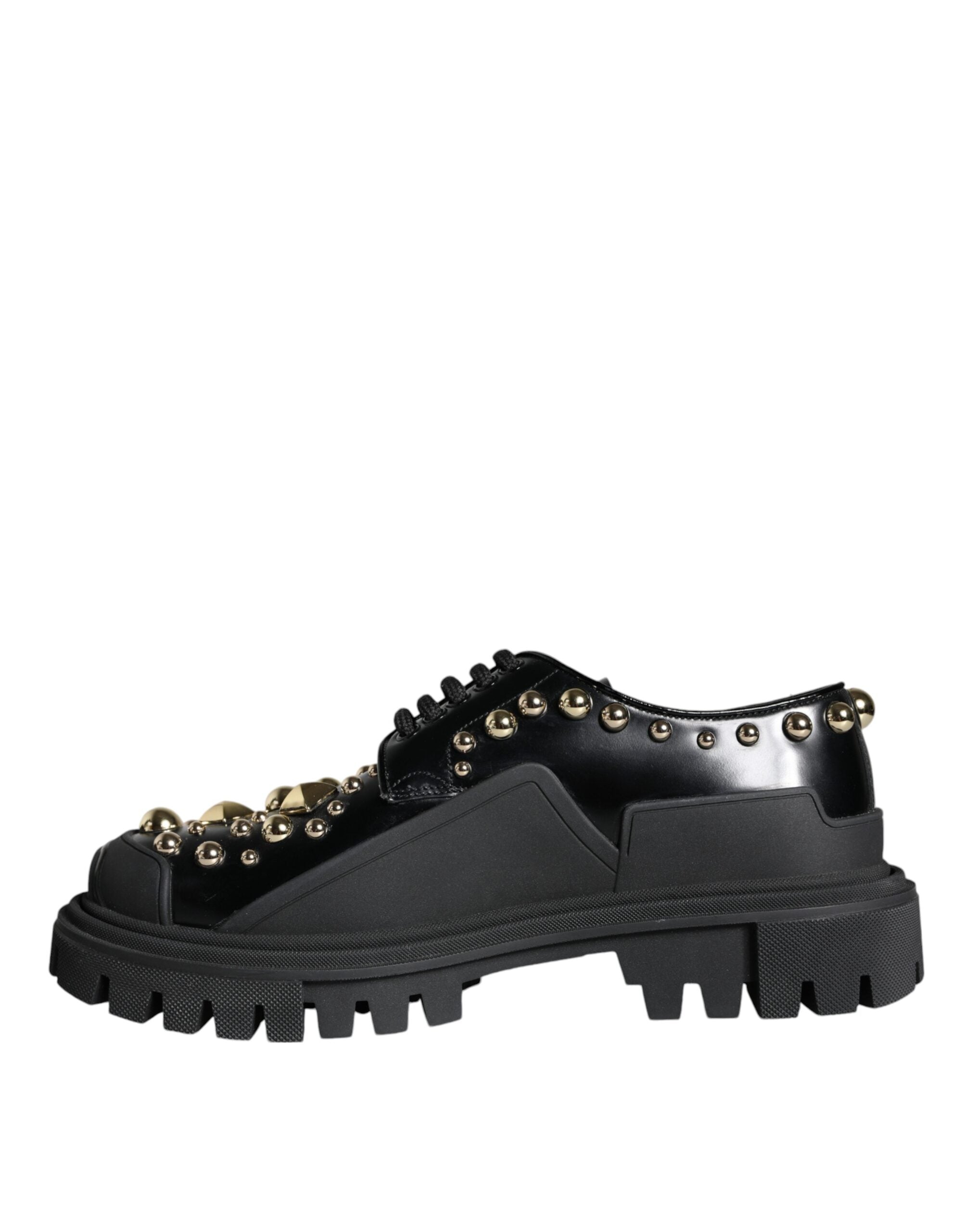Dolce & Gabbana Black Leather Trekking Derby Embellished Shoes -   -  Dolce & Gabbana.