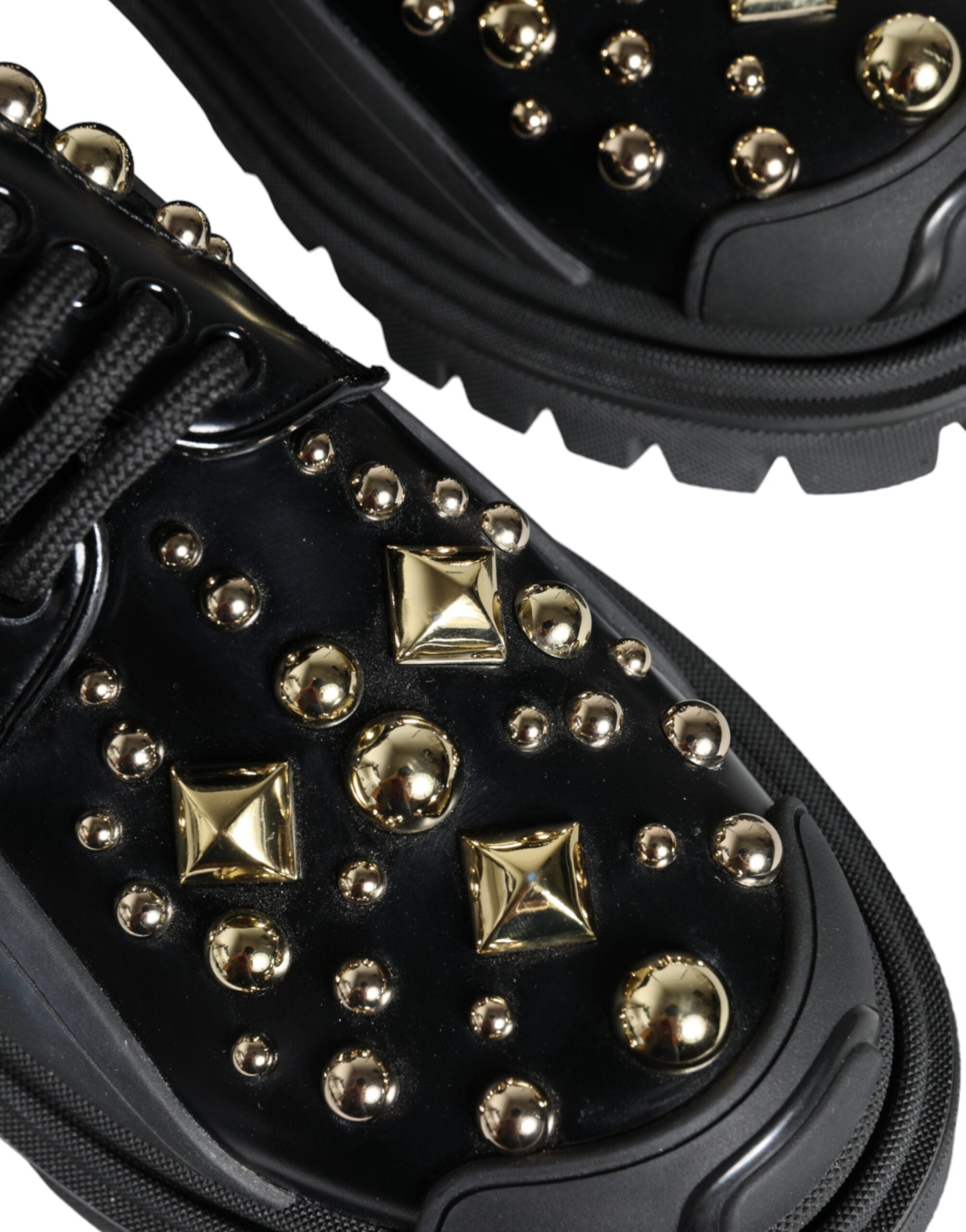 Dolce & Gabbana Black Leather Trekking Derby Embellished Shoes -   -  Dolce & Gabbana.