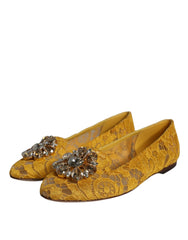 Dolce & Gabbana Mustard Lace Crystal Ballet Flats Loafer Shoes -   -  Dolce & Gabbana.