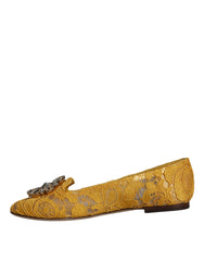 Dolce & Gabbana Mustard Lace Crystal Ballet Flats Loafer Shoes -   -  Dolce & Gabbana.