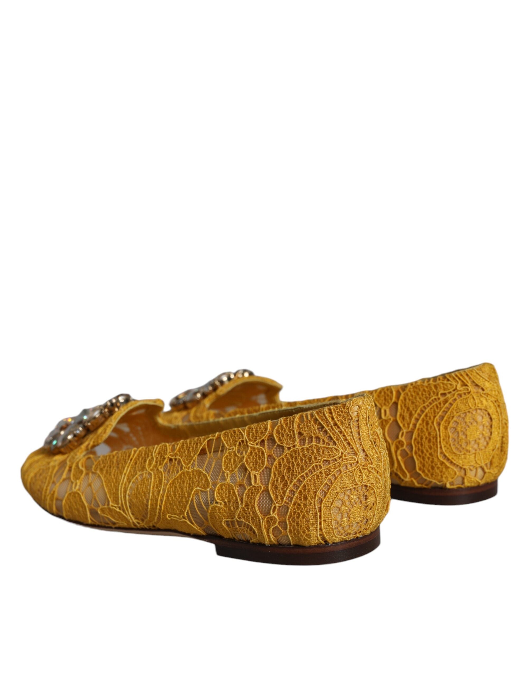 Dolce & Gabbana Mustard Lace Crystal Ballet Flats Loafer Shoes -   -  Dolce & Gabbana.