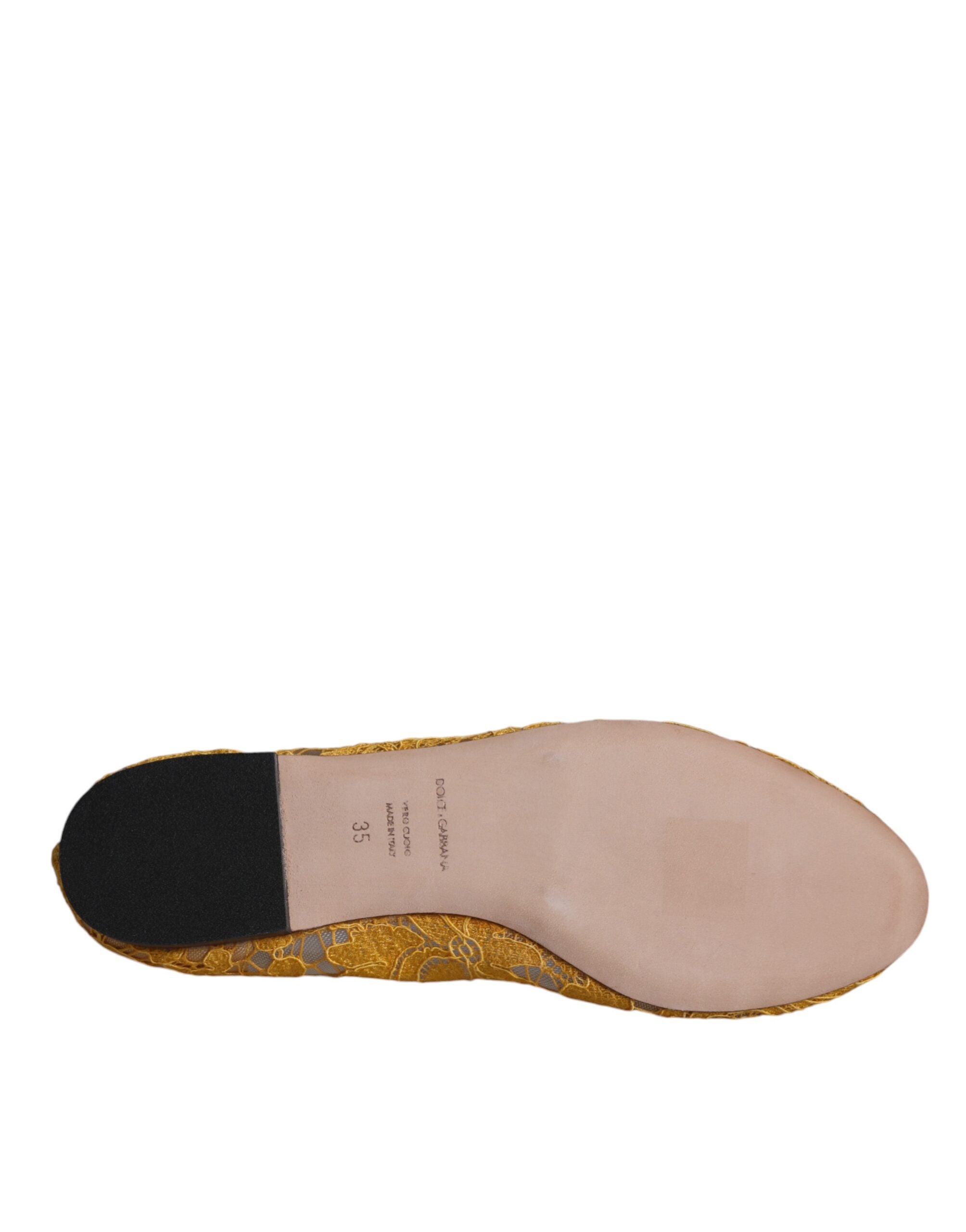 Dolce & Gabbana Mustard Lace Crystal Ballet Flats Loafer Shoes -   -  Dolce & Gabbana.